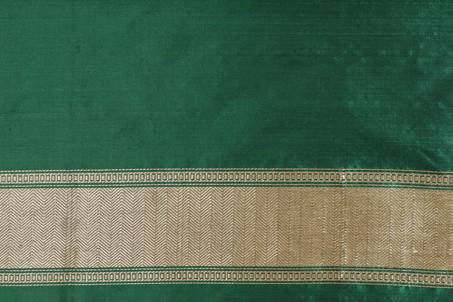 Bottle Green Kairy Kuniya Pure Silk Handloom Banarasi Saree