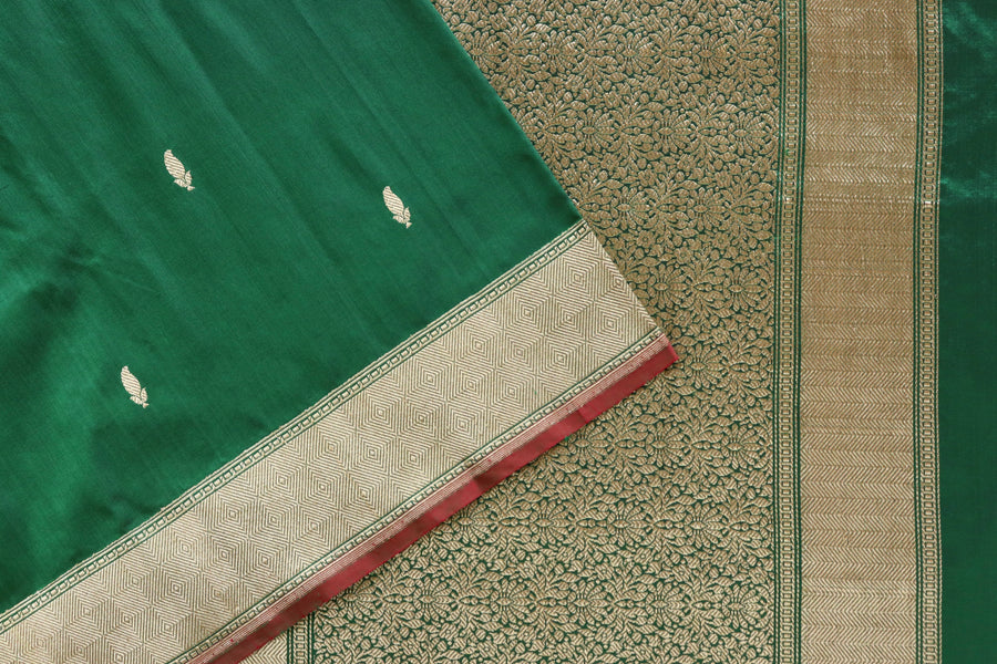 Bottle Green Kairy Kuniya Pure Silk Handloom Banarasi Saree