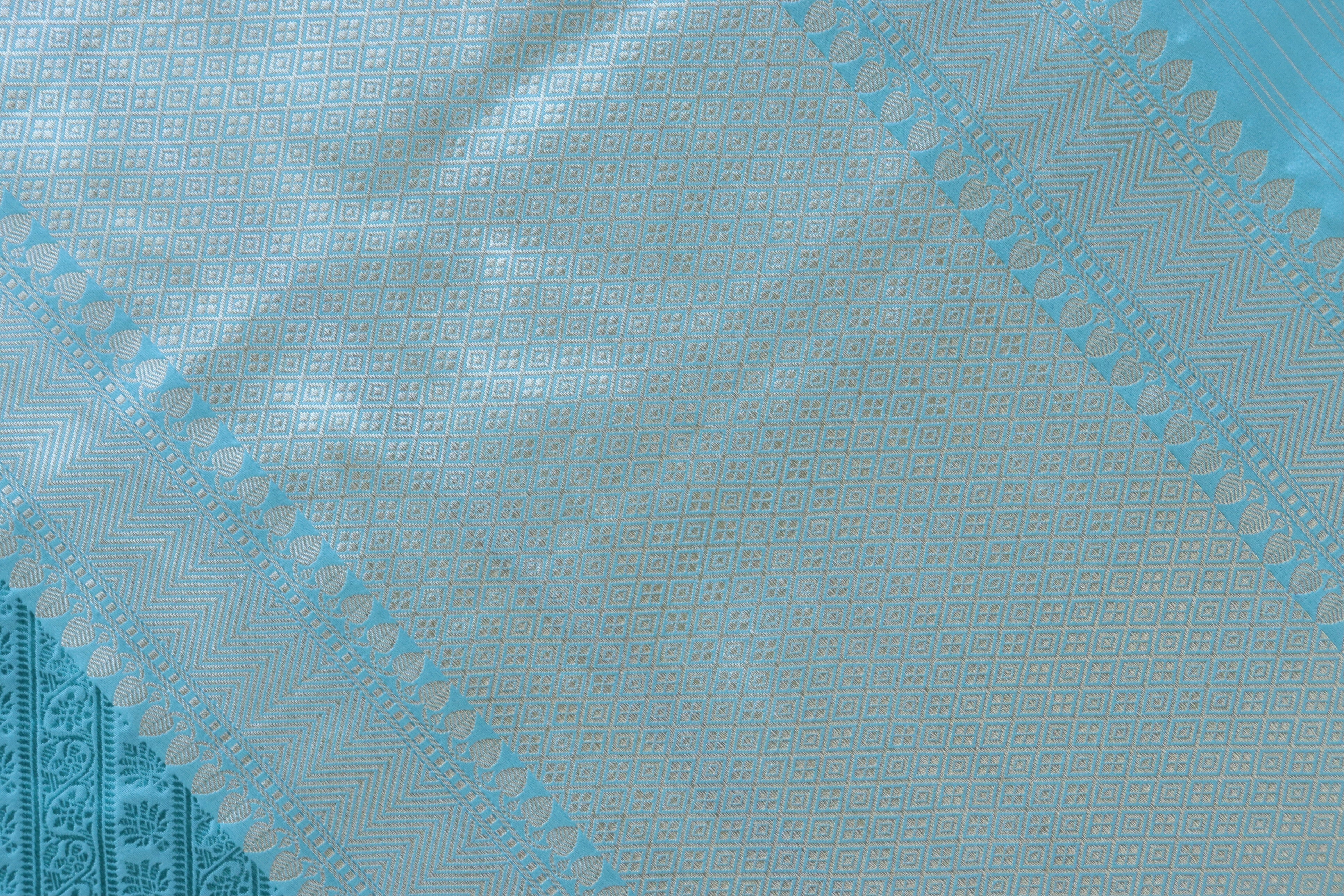 Sea Blue Resham Handwoven Banarasi Tanchoi Silk Saree