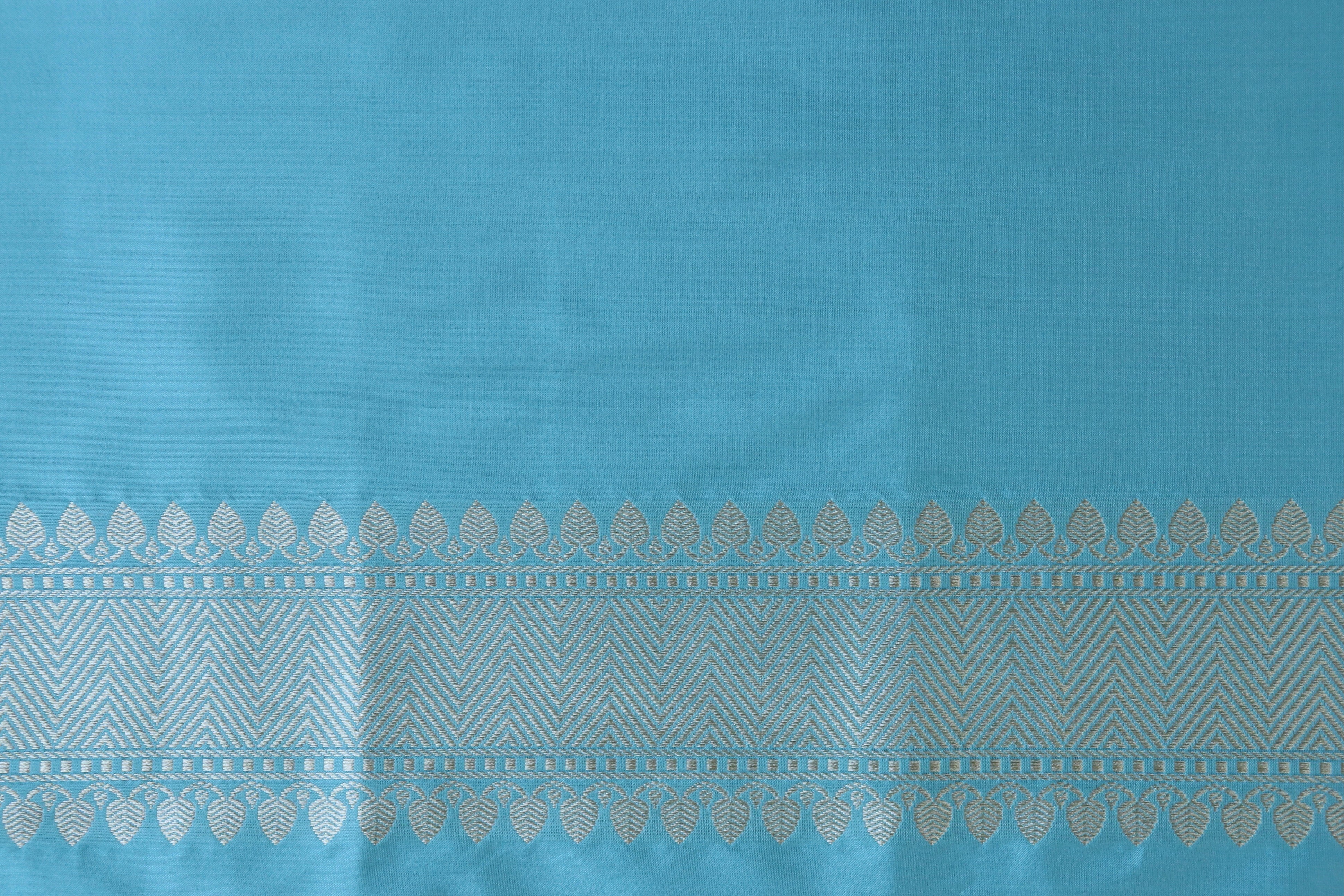 Sea Blue Resham Handwoven Banarasi Tanchoi Silk Saree