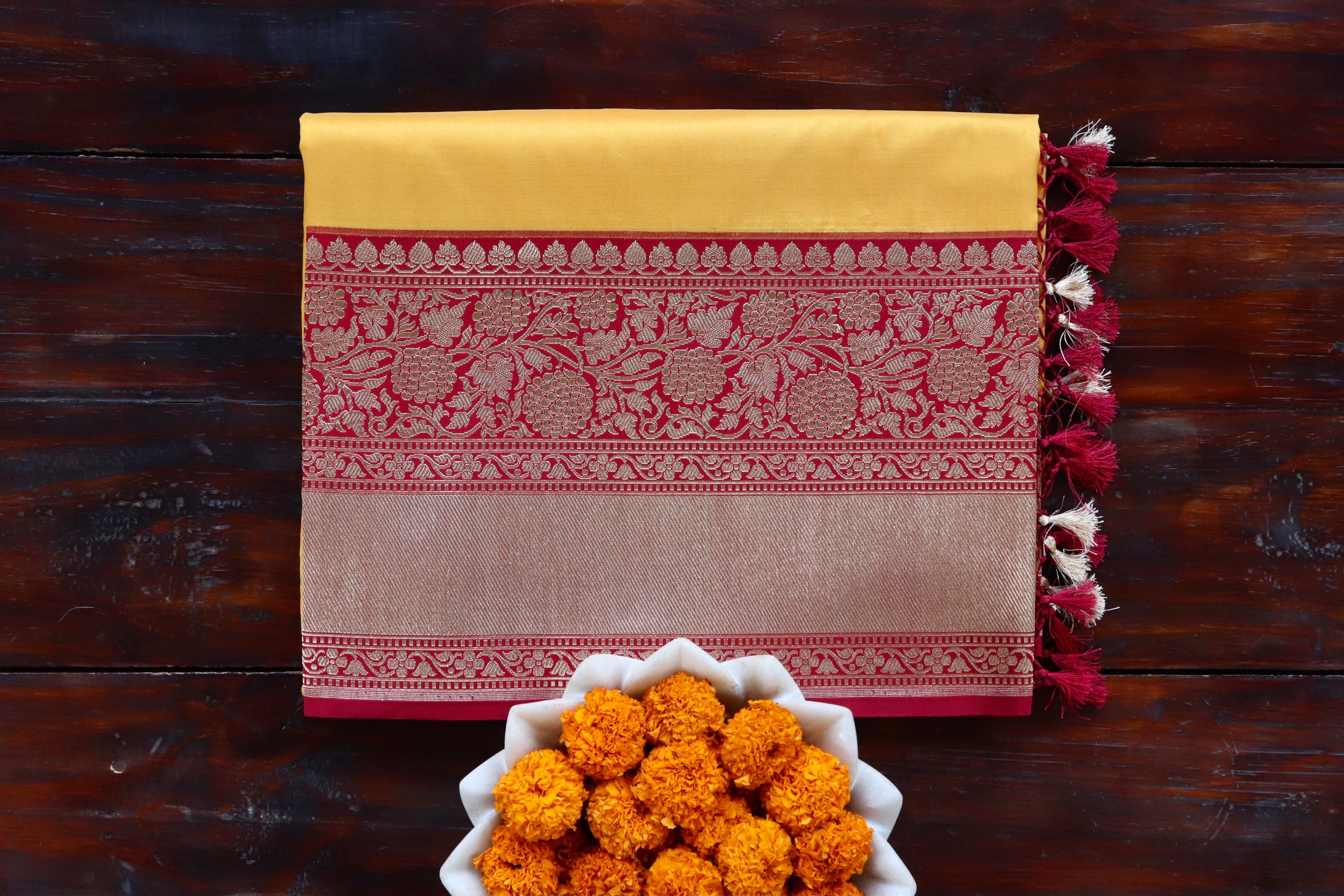 Yellow Kadhua Pure Katan Silk Handloom Banarasi Saree