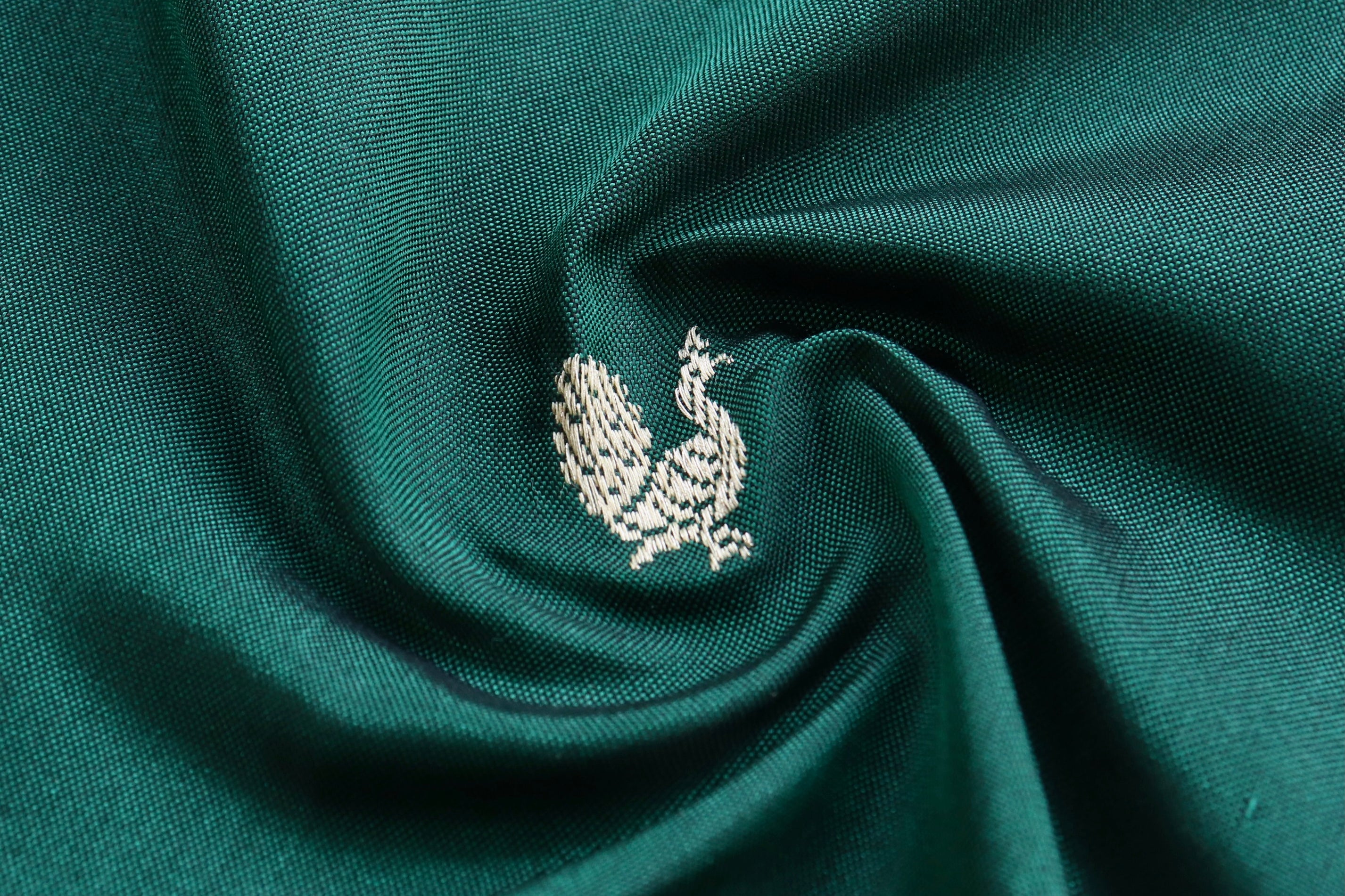 Forest Green Peacock Motif Pure Silk Handloom Banarasi Saree