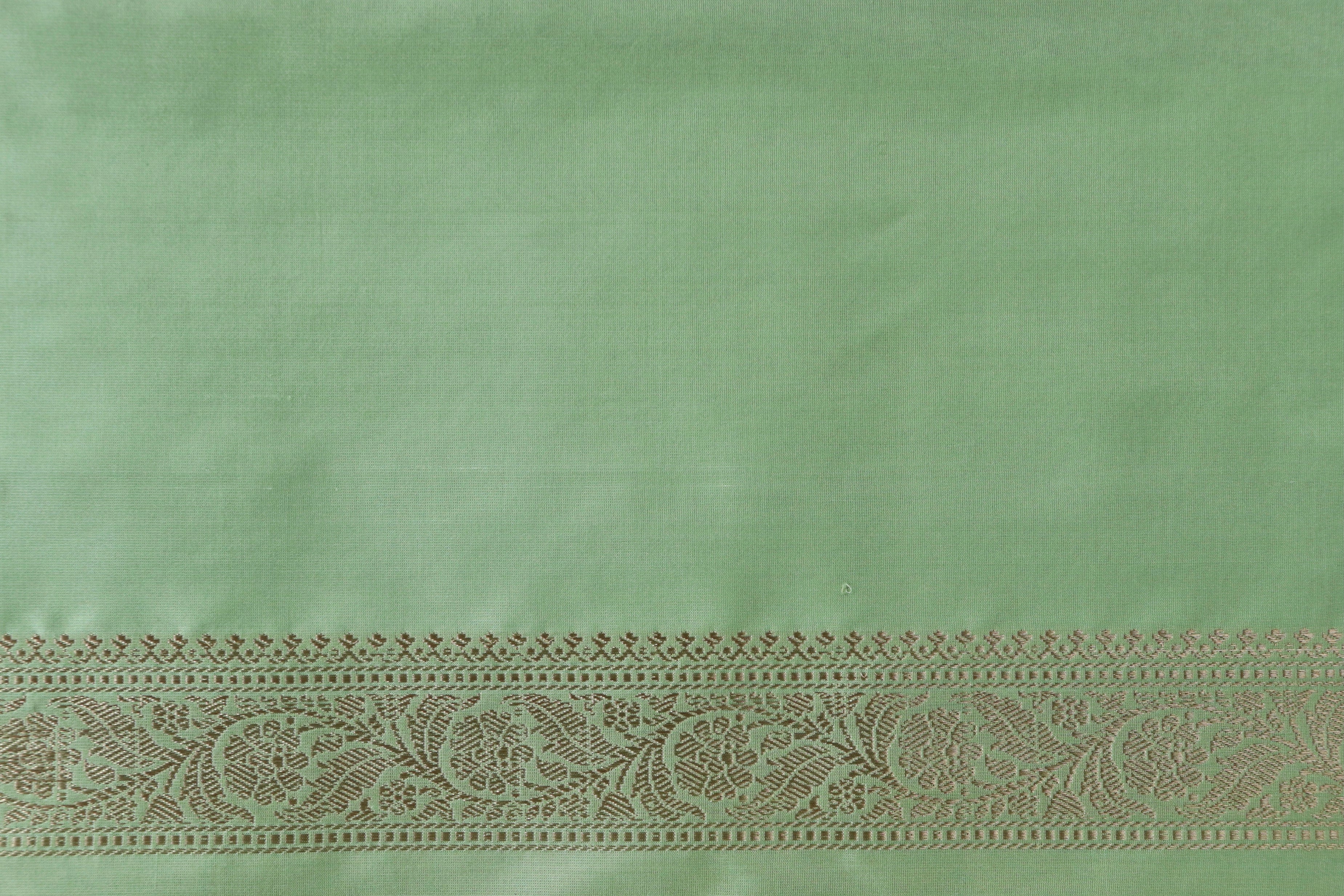 Pista Green Aada Jangla Pure Silk Banarasi Handwoven Saree