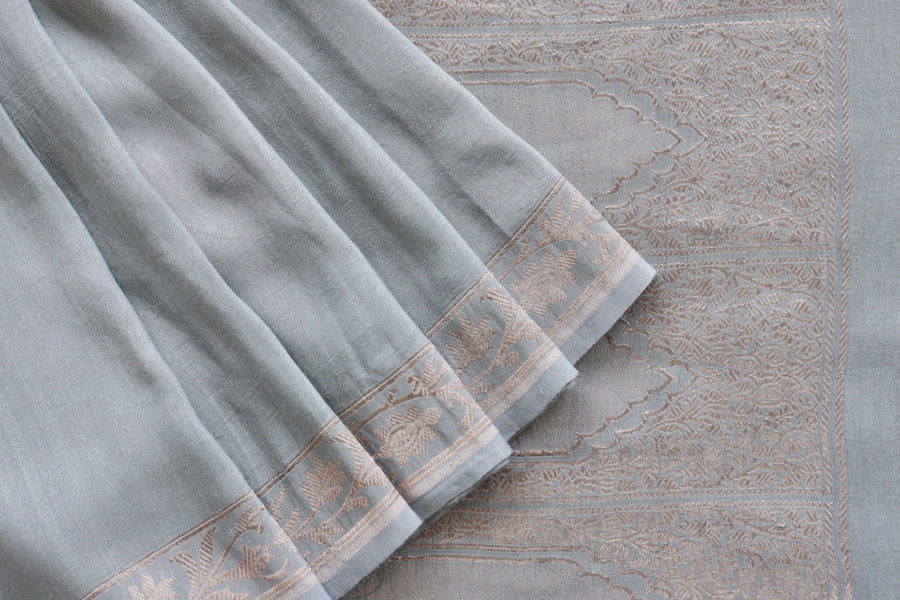 Grey Kadhua Motif Munga Silk Saree | Stuti Weaves