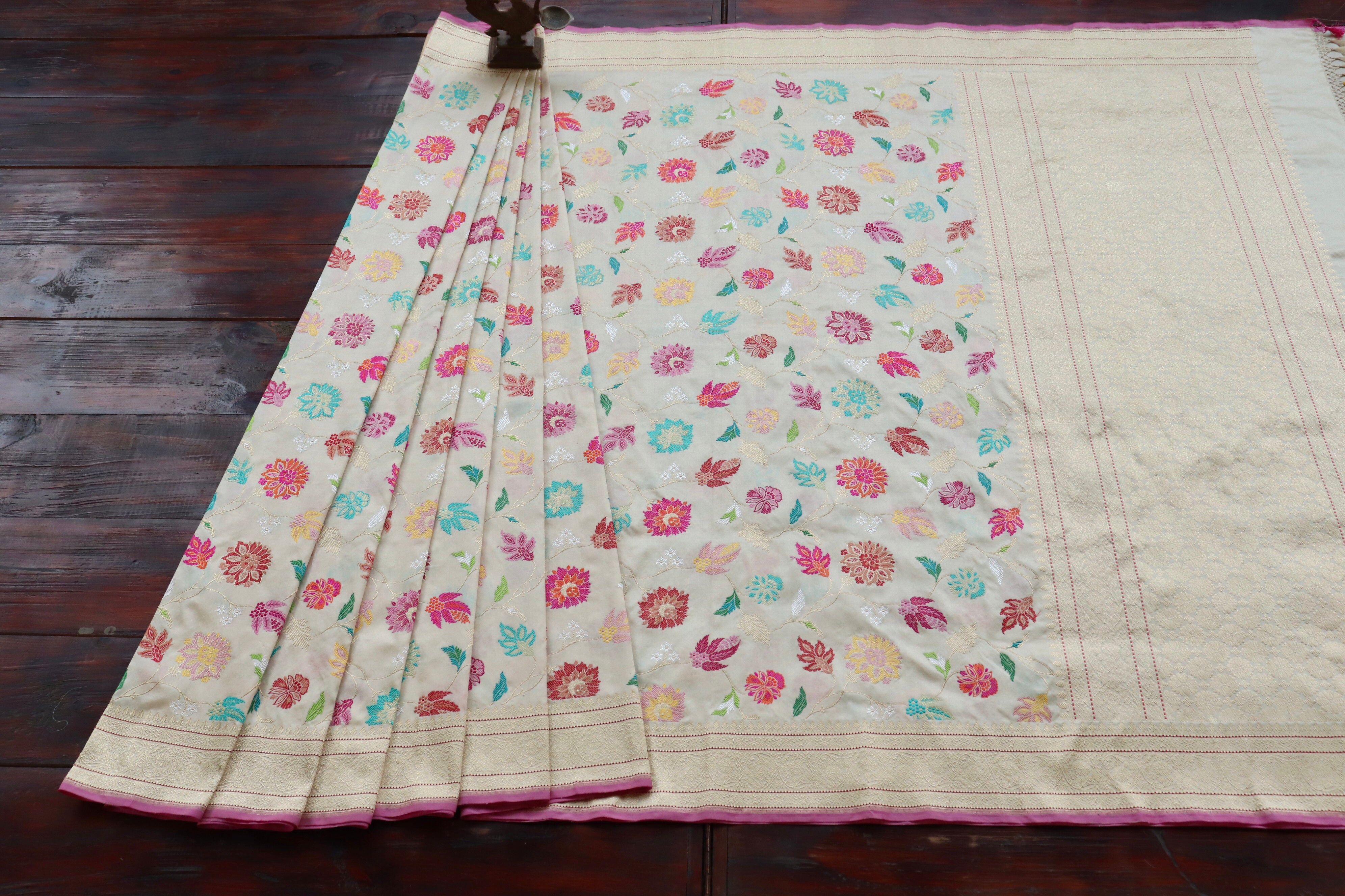 Ivory Kimkhab Pure Silk Banarasi Handloom Saree