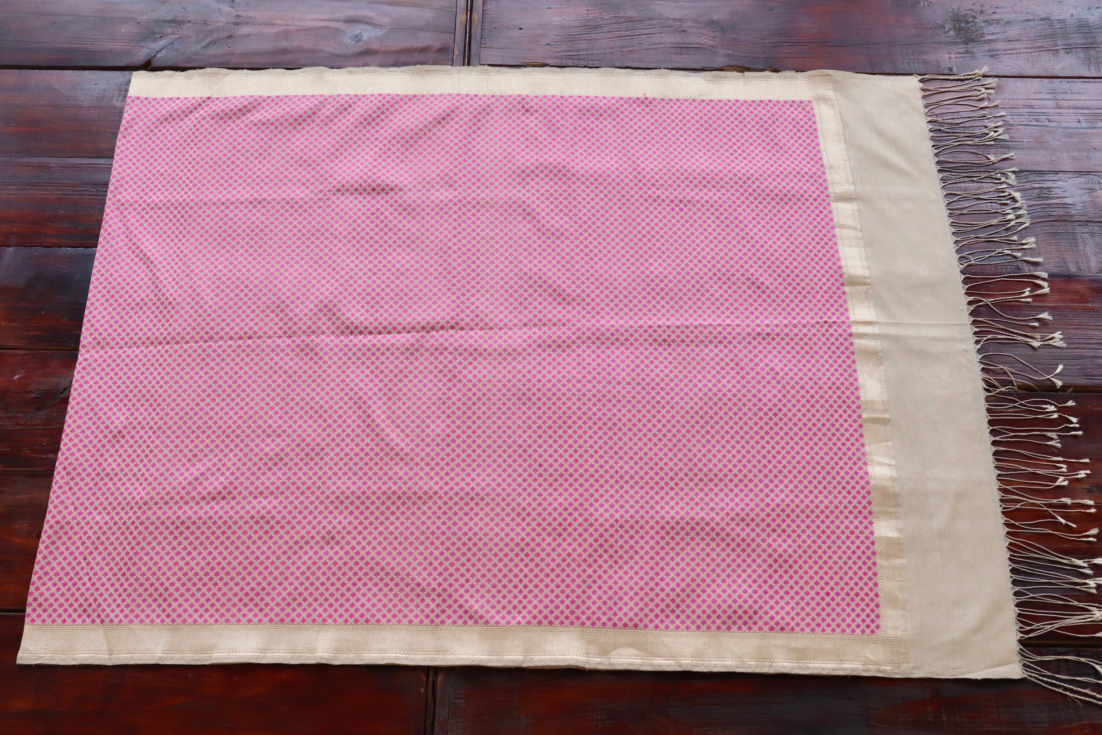 Beige & Pink Silk Handloom Banarasi Stole