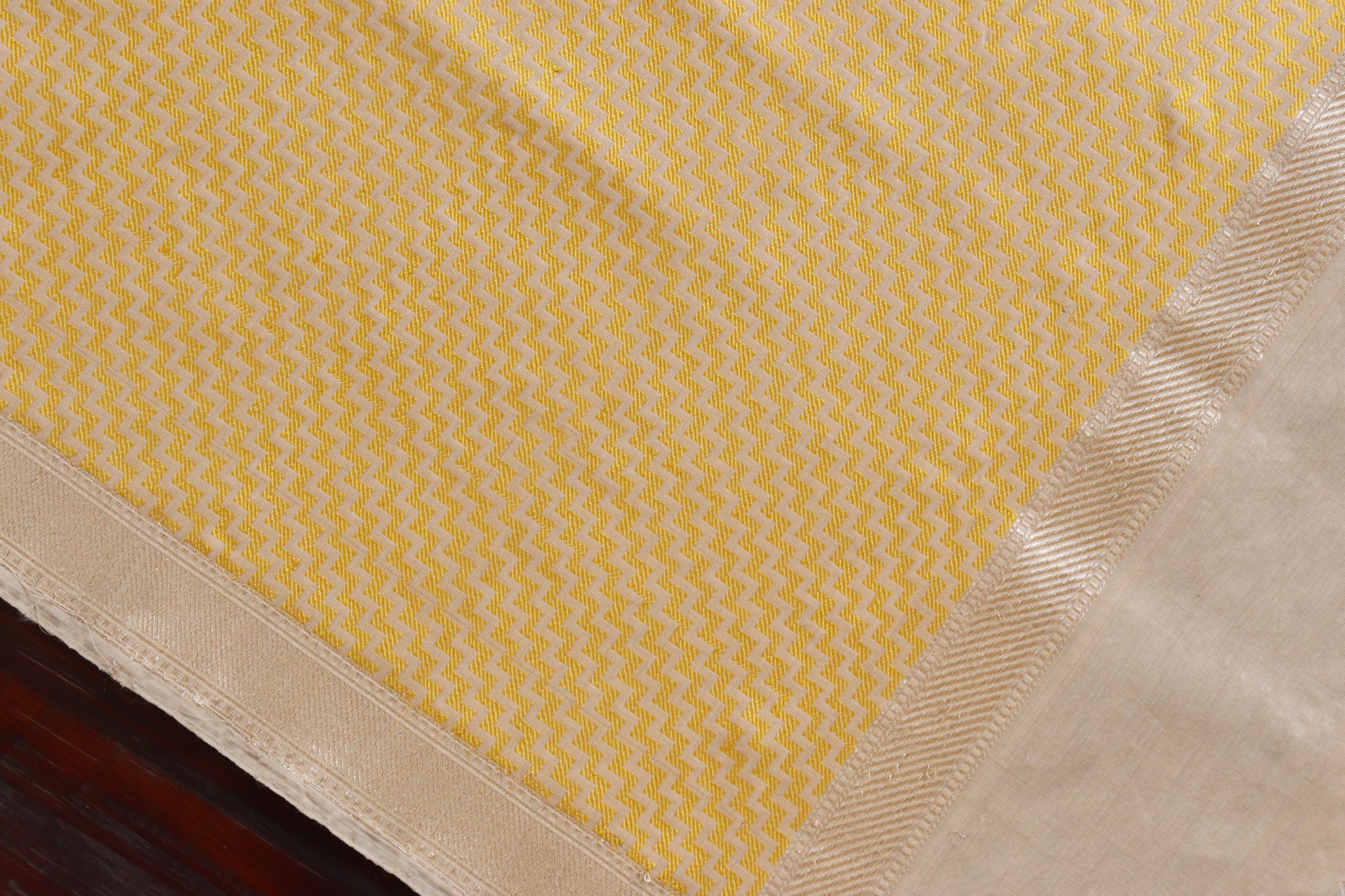 Beige & Yellow Silk Banarasi Stole | Stuti Weaves
