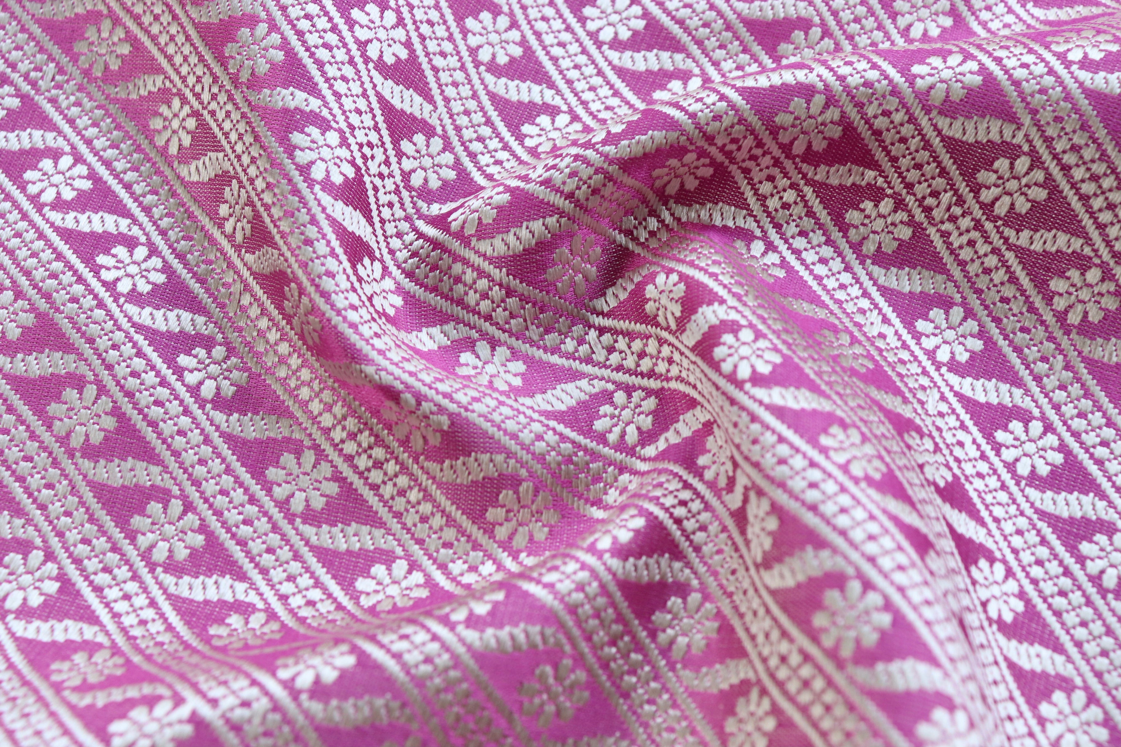 Pink & Ivory Silk Handloom Banarasi Stole