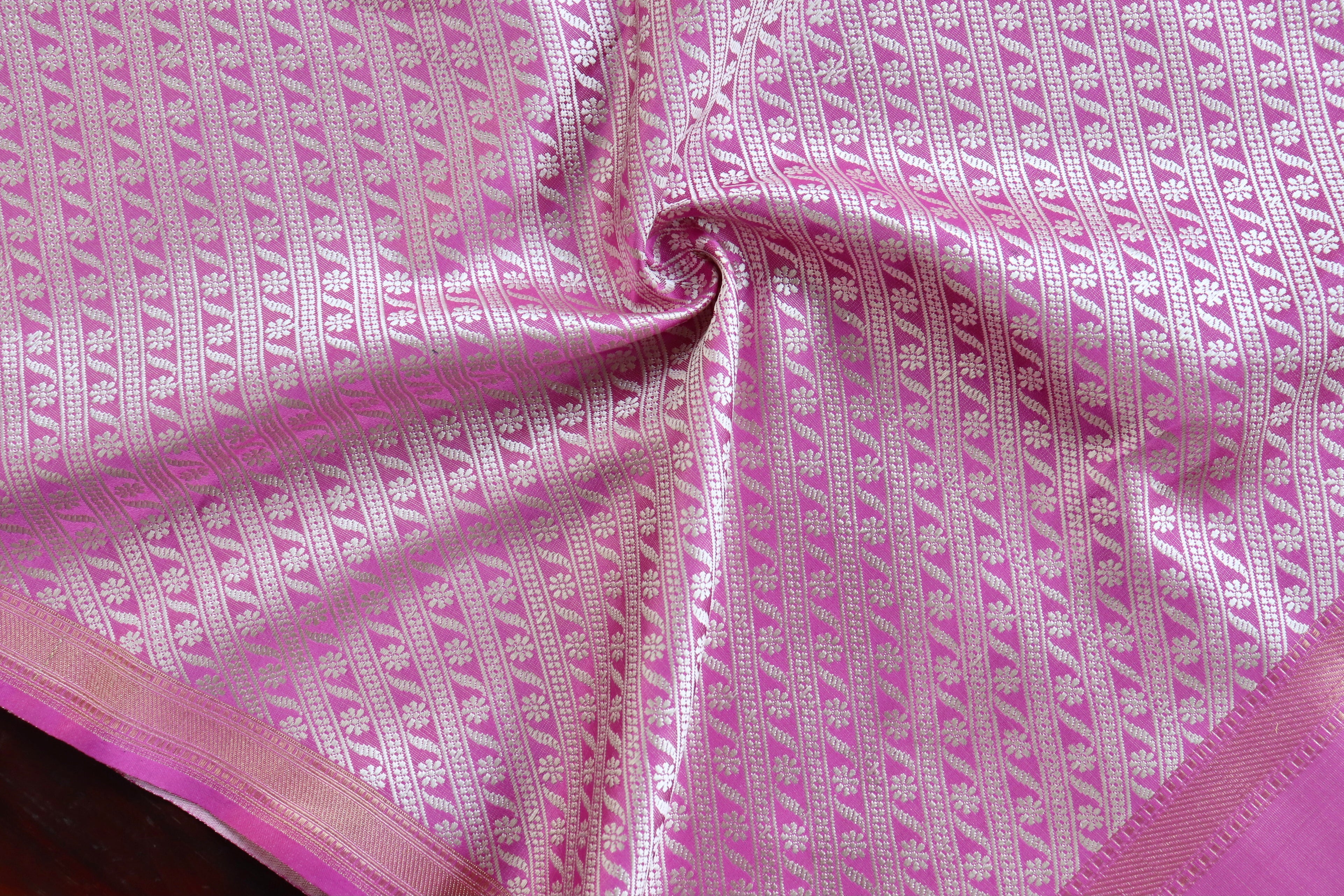 Pink & Ivory Silk Handloom Banarasi Stole