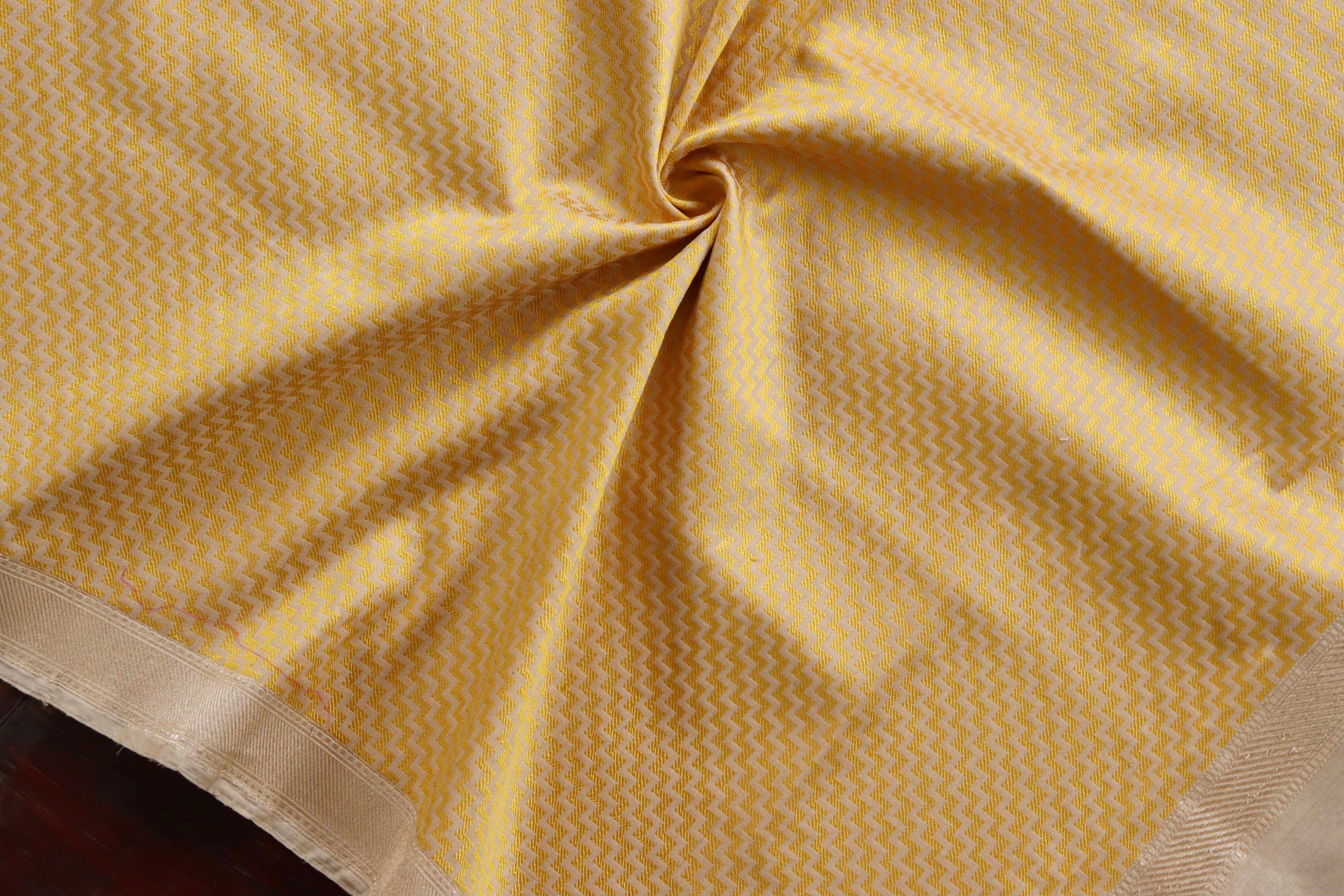 Beige & Yellow Silk Banarasi Stole | Stuti Weaves
