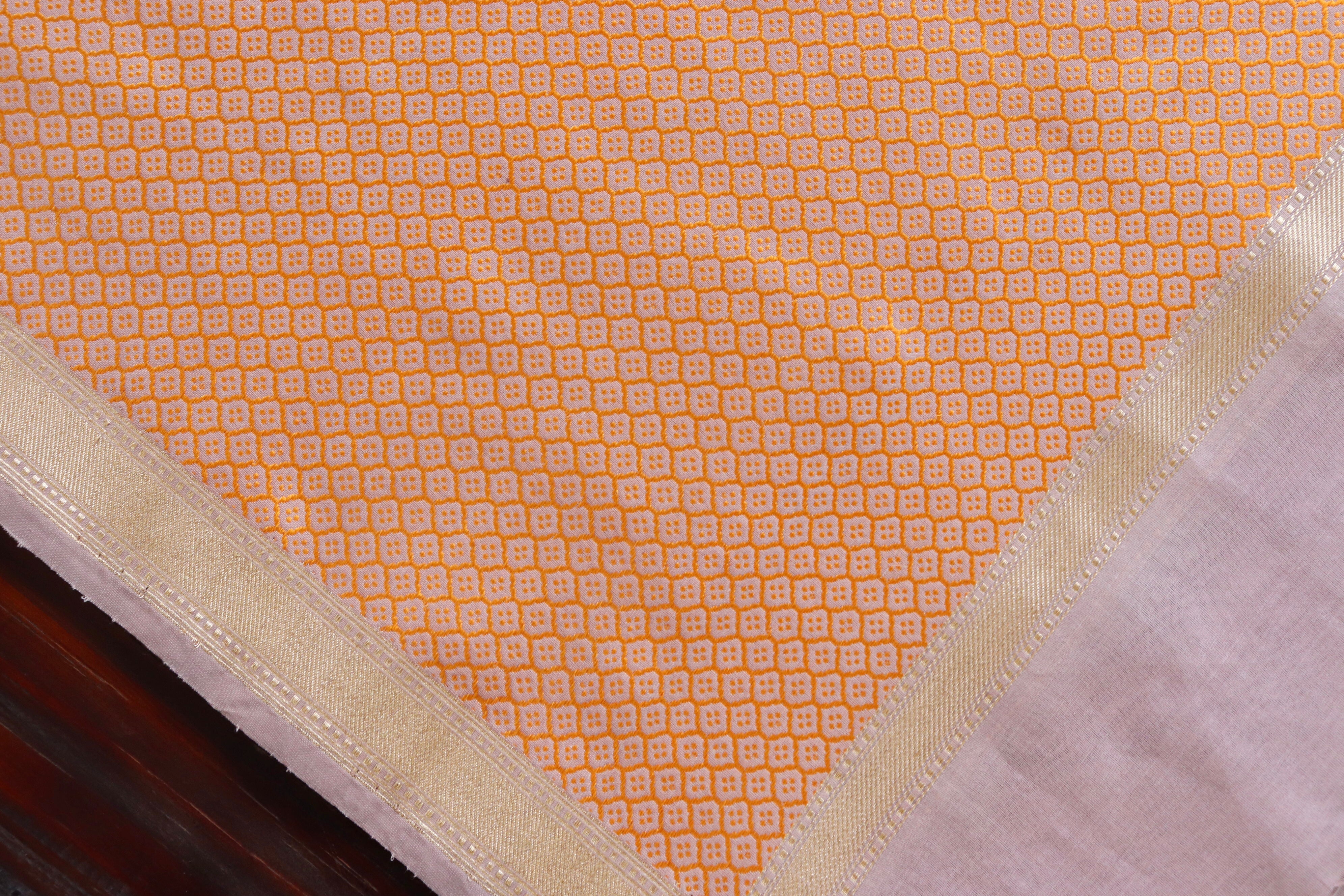 Pale Pink & Orange  Handloom Banarasi Stole