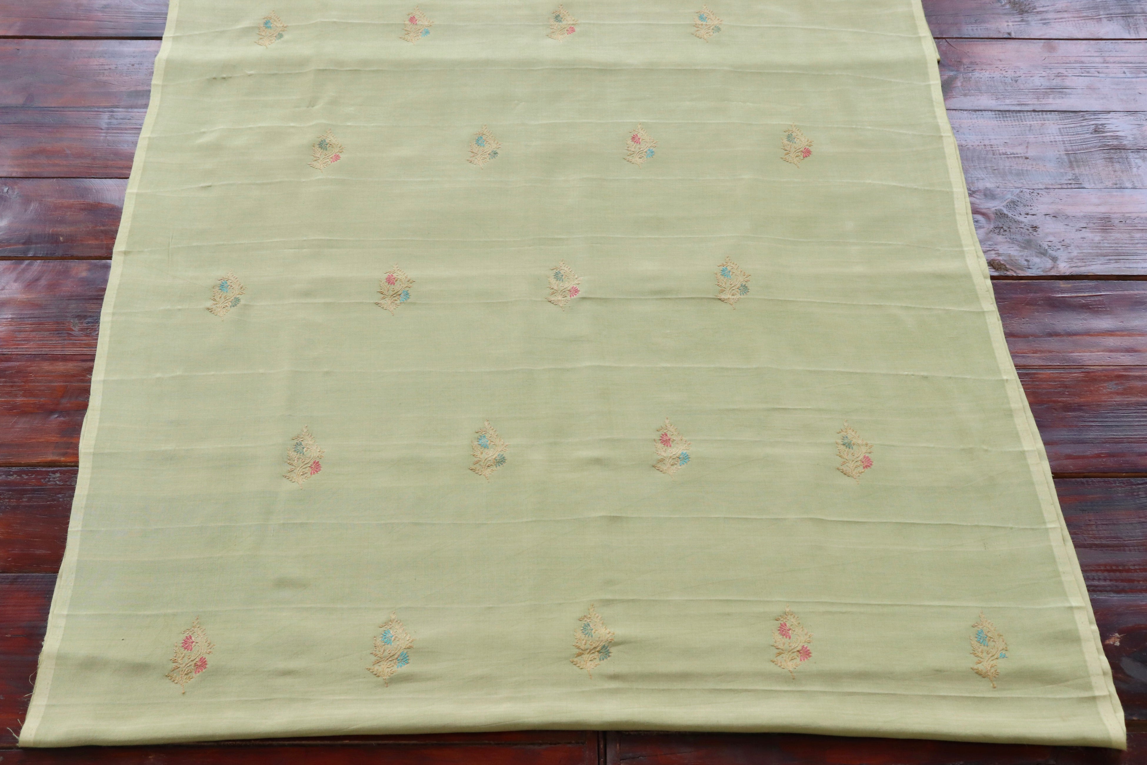 Lilac Grey Dupatta & Pista Green Kurta Munga Silk | Stuti Weaves