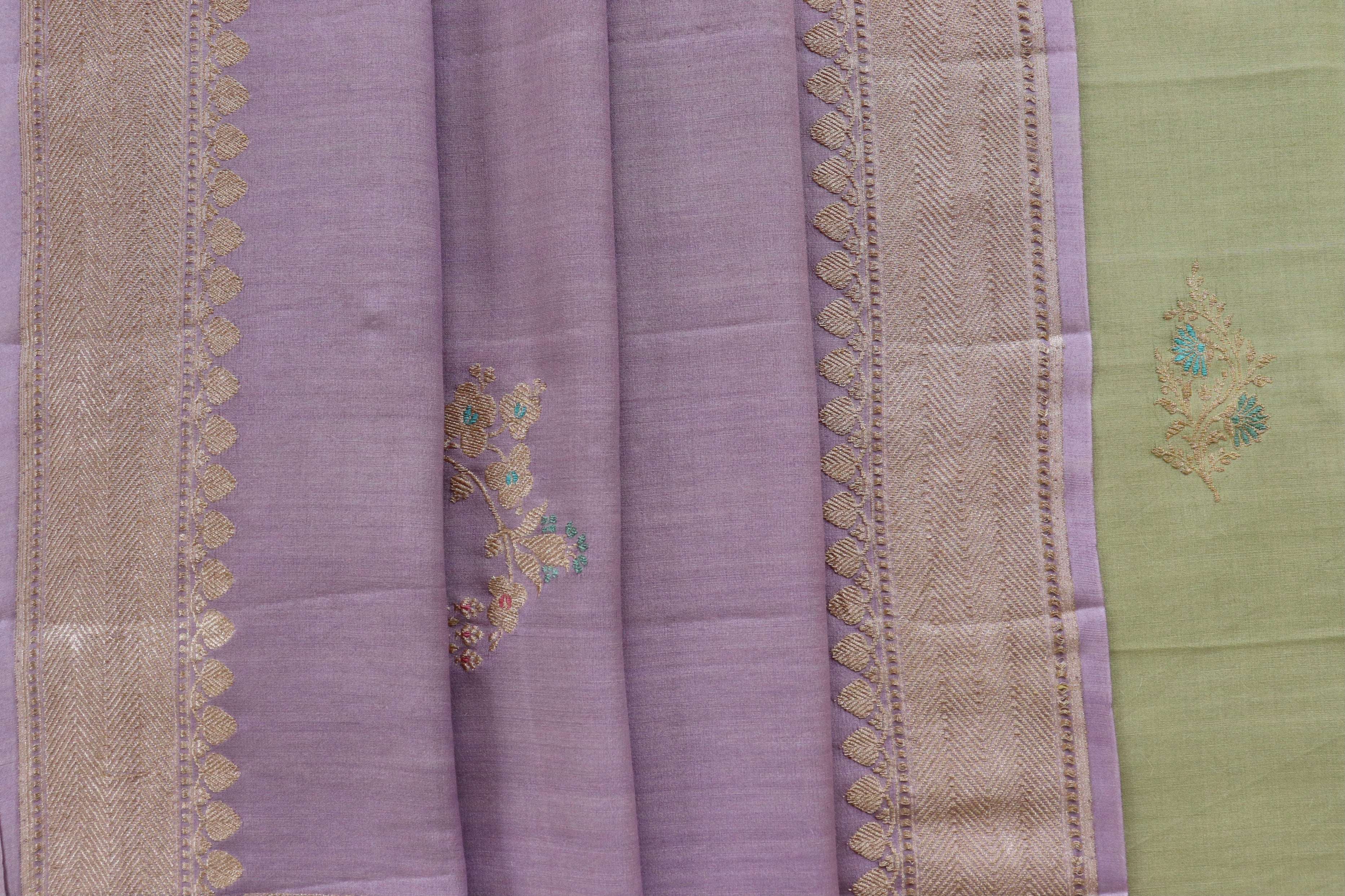 Lilac Grey Dupatta & Pista Green Kurta Munga Silk | Stuti Weaves