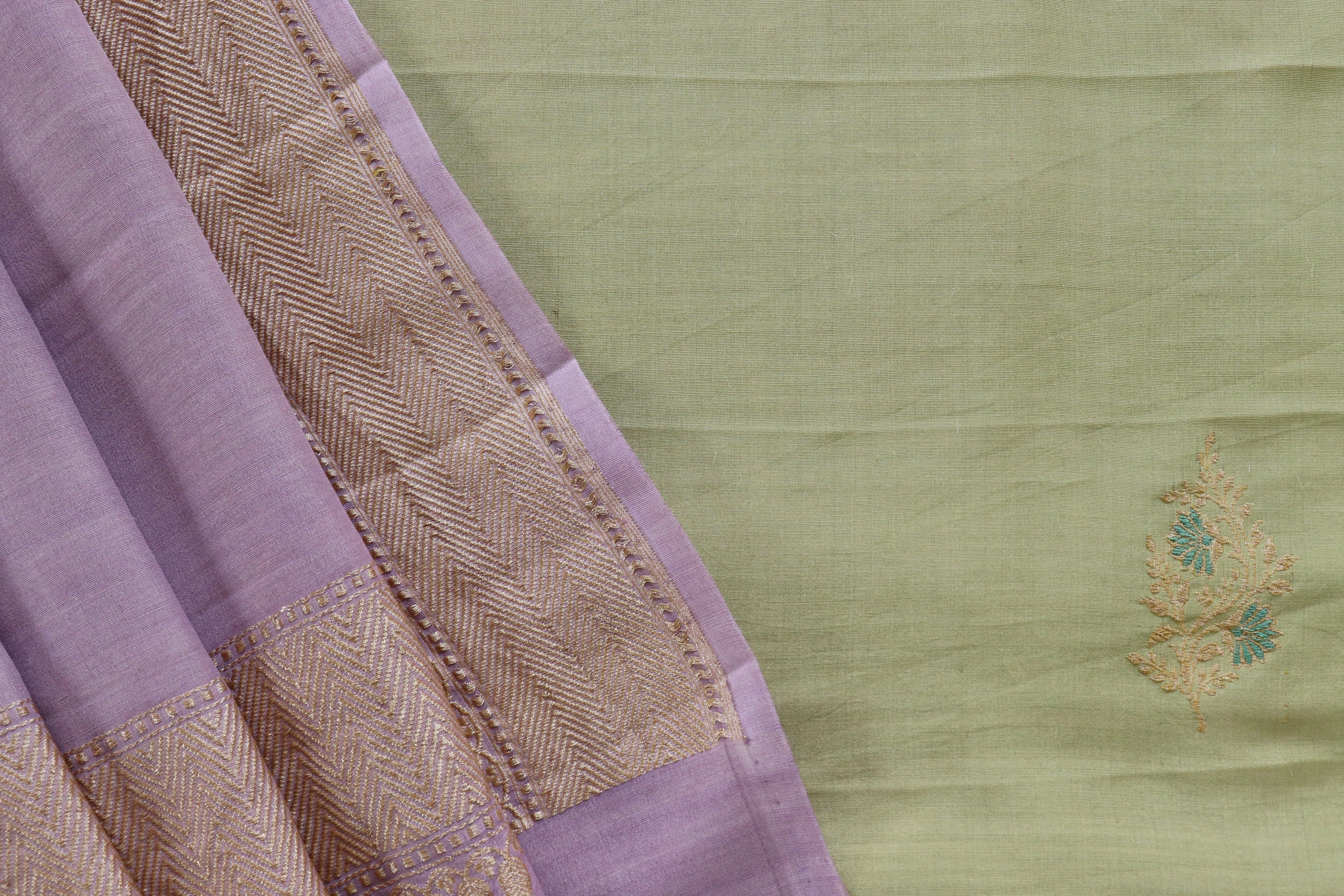 Lilac Grey Dupatta & Pista Green Kurta Munga Silk | Stuti Weaves
