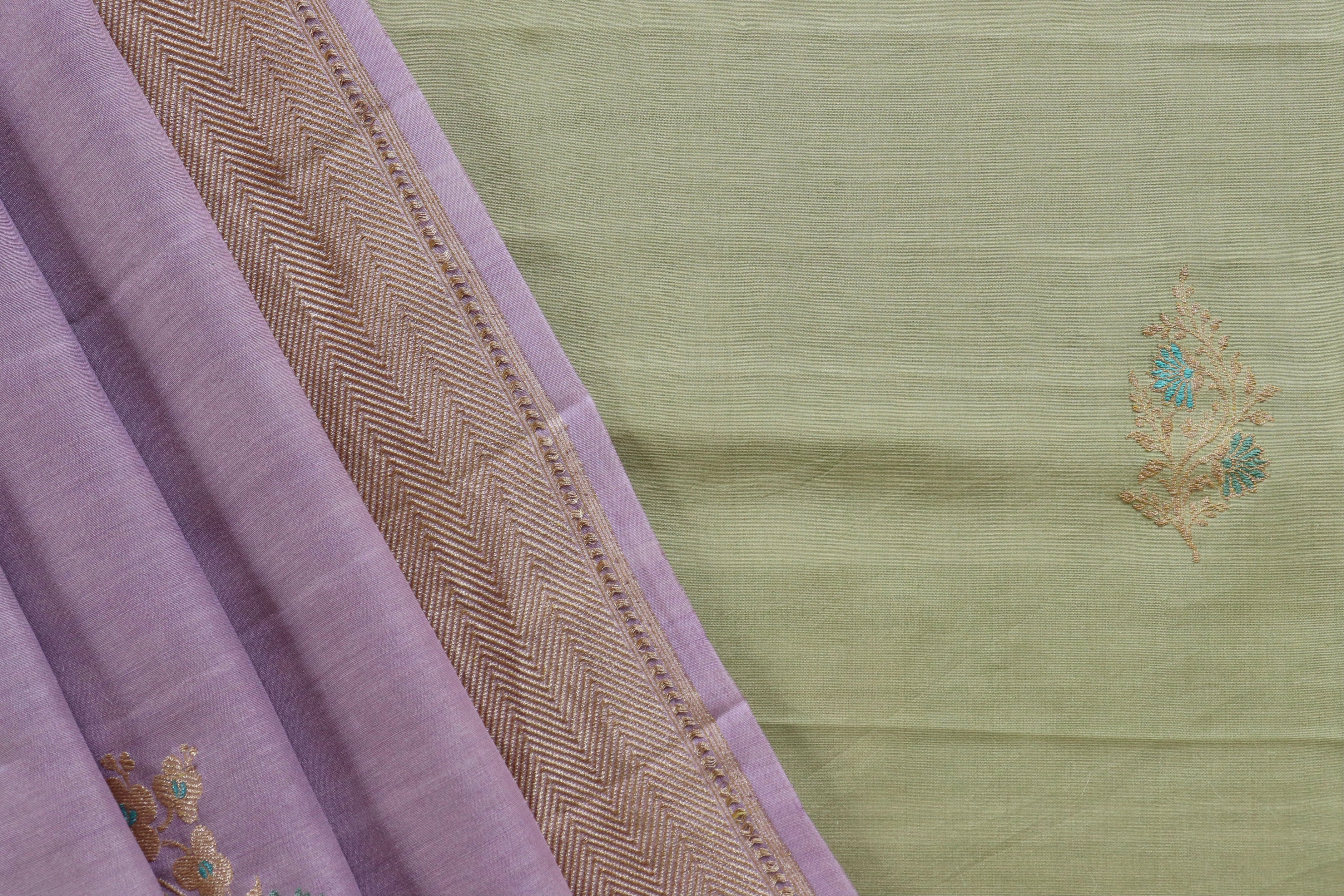 Lilac Grey Dupatta & Pista Green Kurta Munga Silk | Stuti Weaves