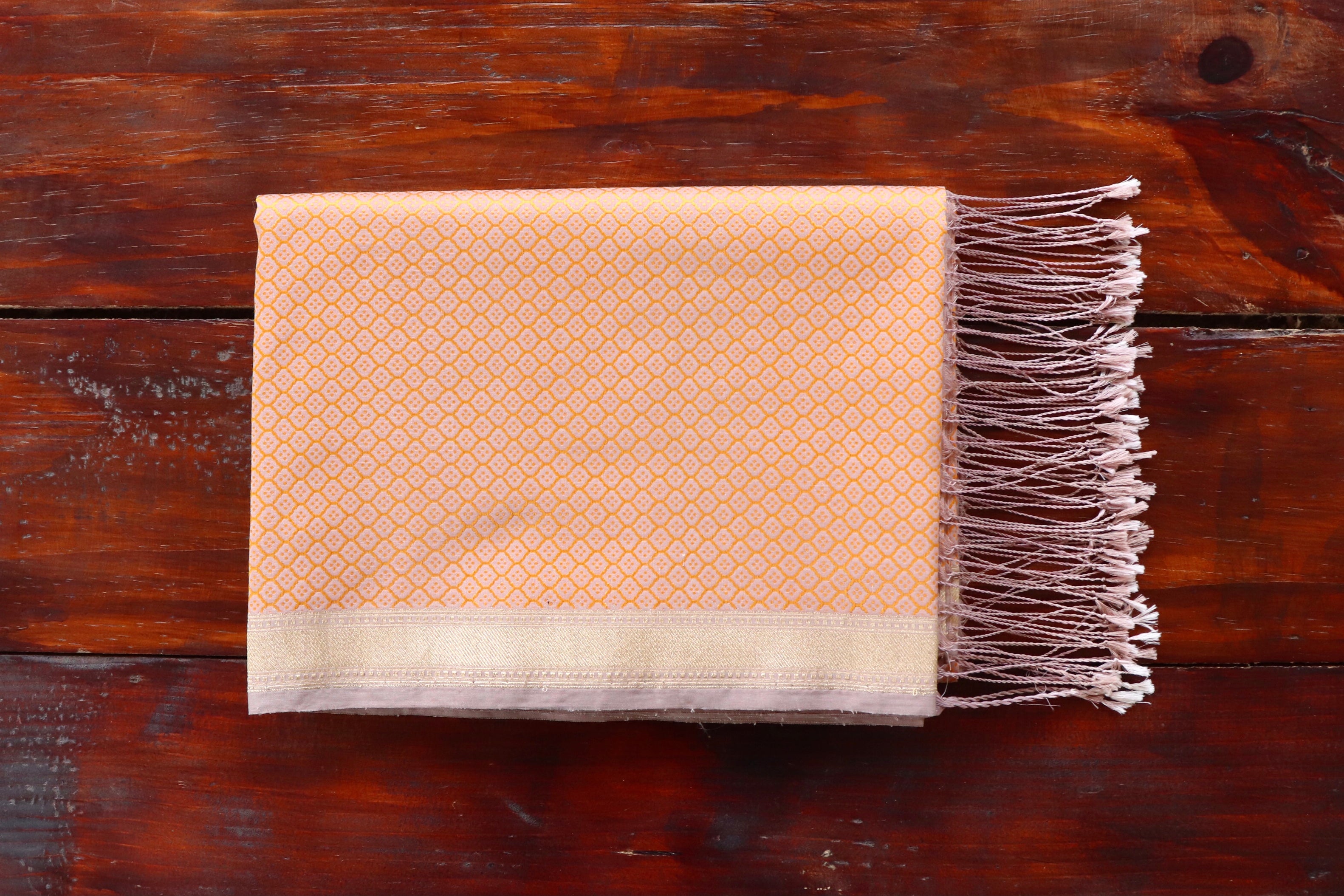 Pale Pink & Orange  Handloom Banarasi Stole