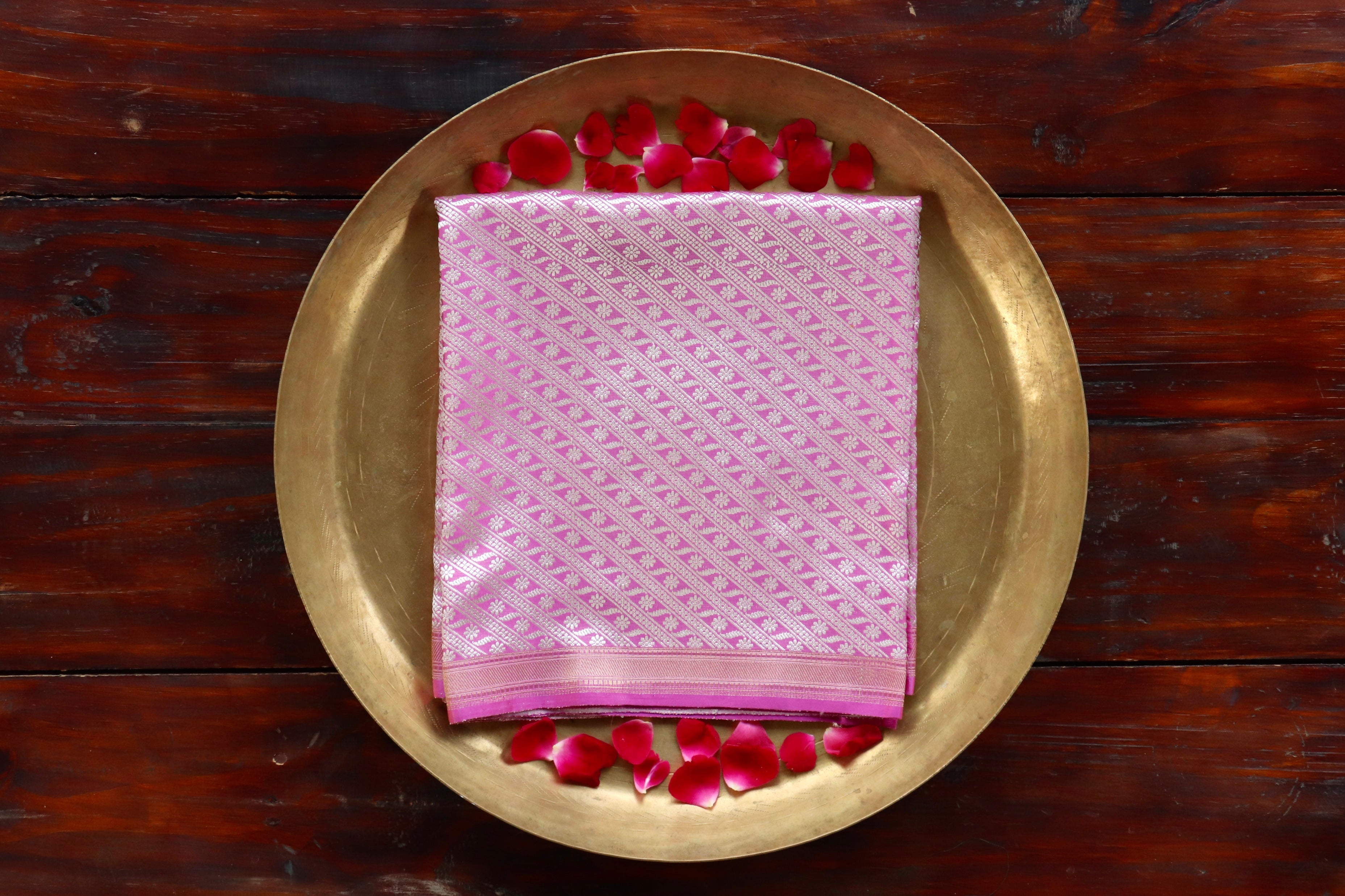 Pink & Ivory Silk Handloom Banarasi Stole