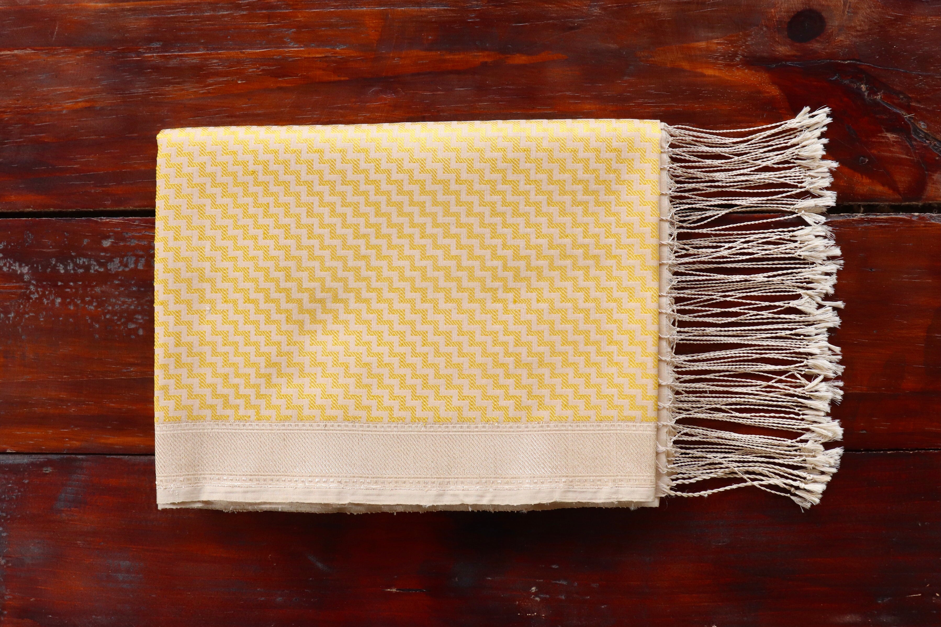 Beige & Yellow Silk Banarasi Stole | Stuti Weaves