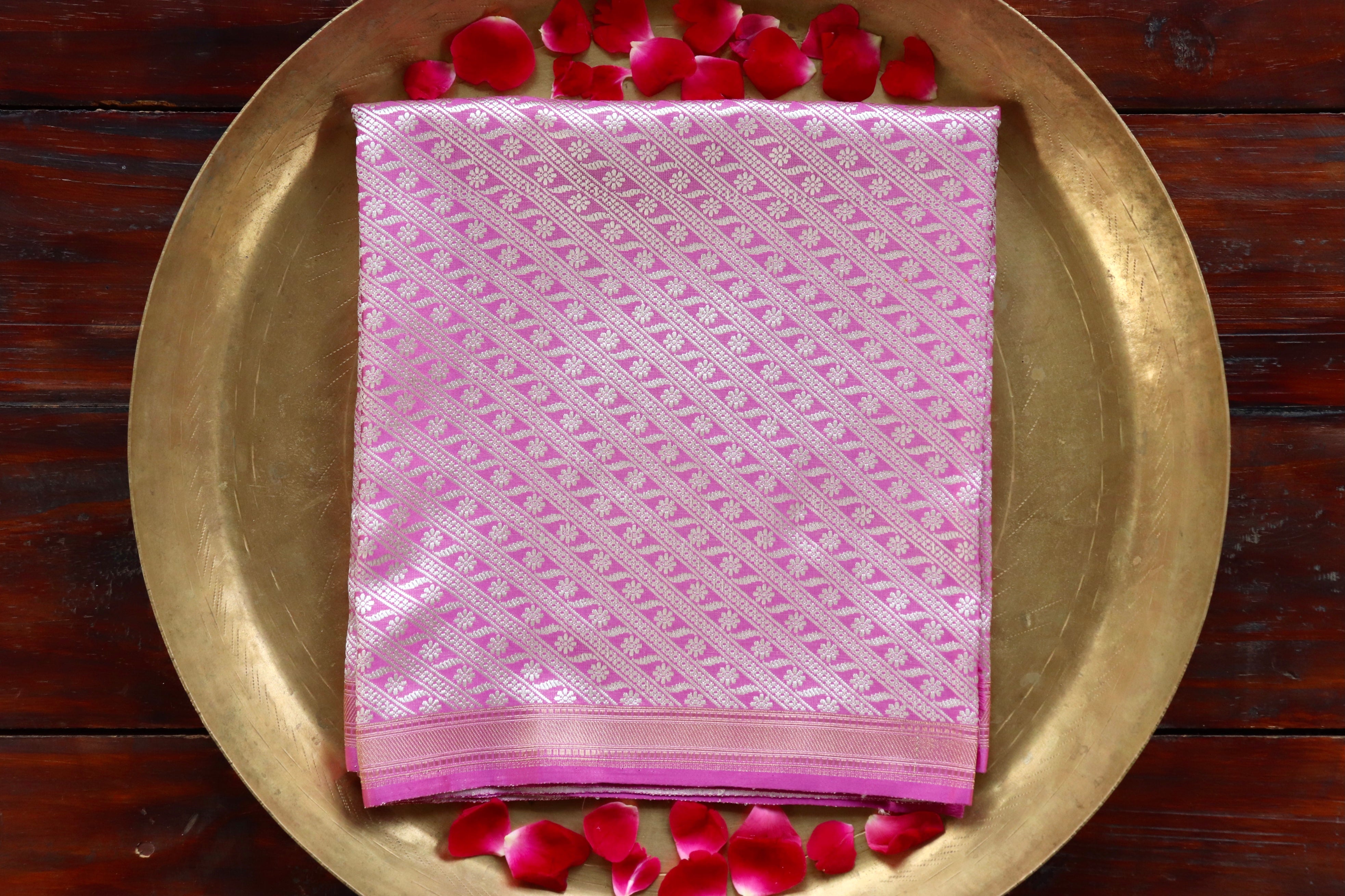 Pink & Ivory Silk Handloom Banarasi Stole