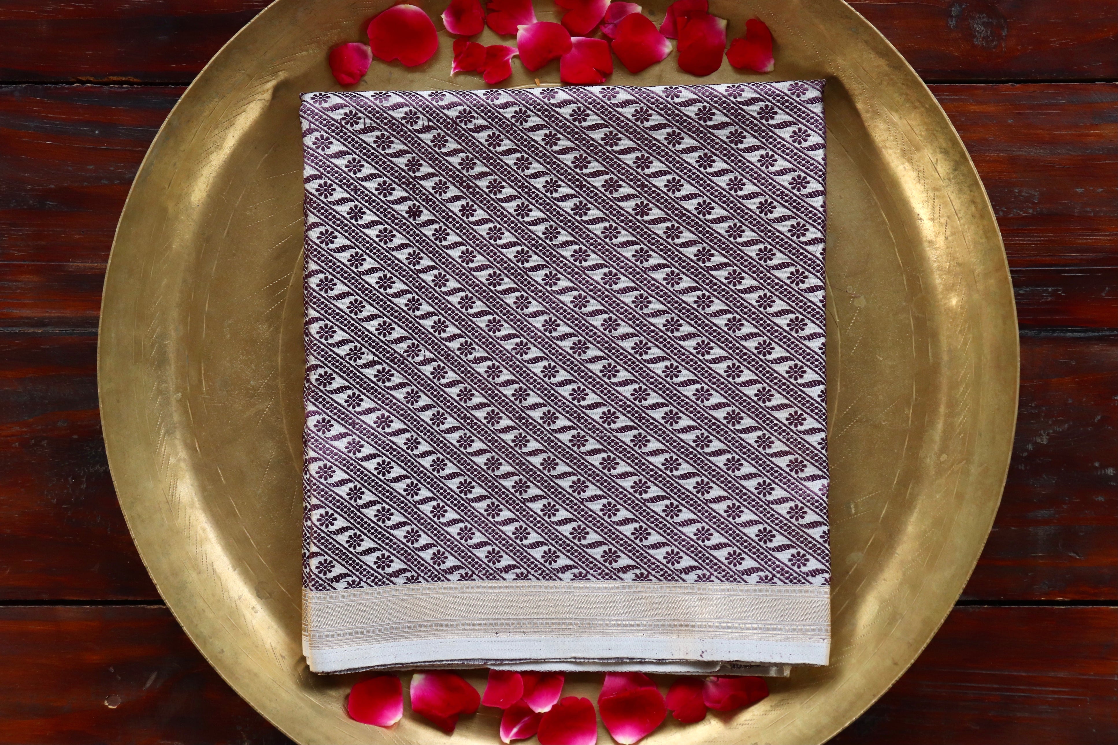 Purple & Ivory Silk Handloom Banarasi Stole