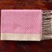 Beige & Pink Katan silk Banarasi stole with densely packed Tanchoi motifs.