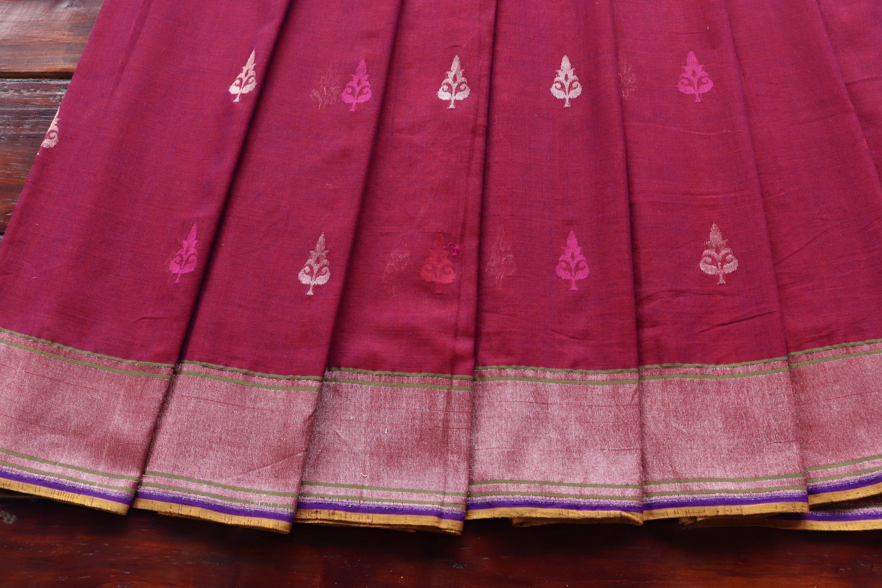 Burgundy Cotton Kadhua Motif Banarasi Handloom Saree