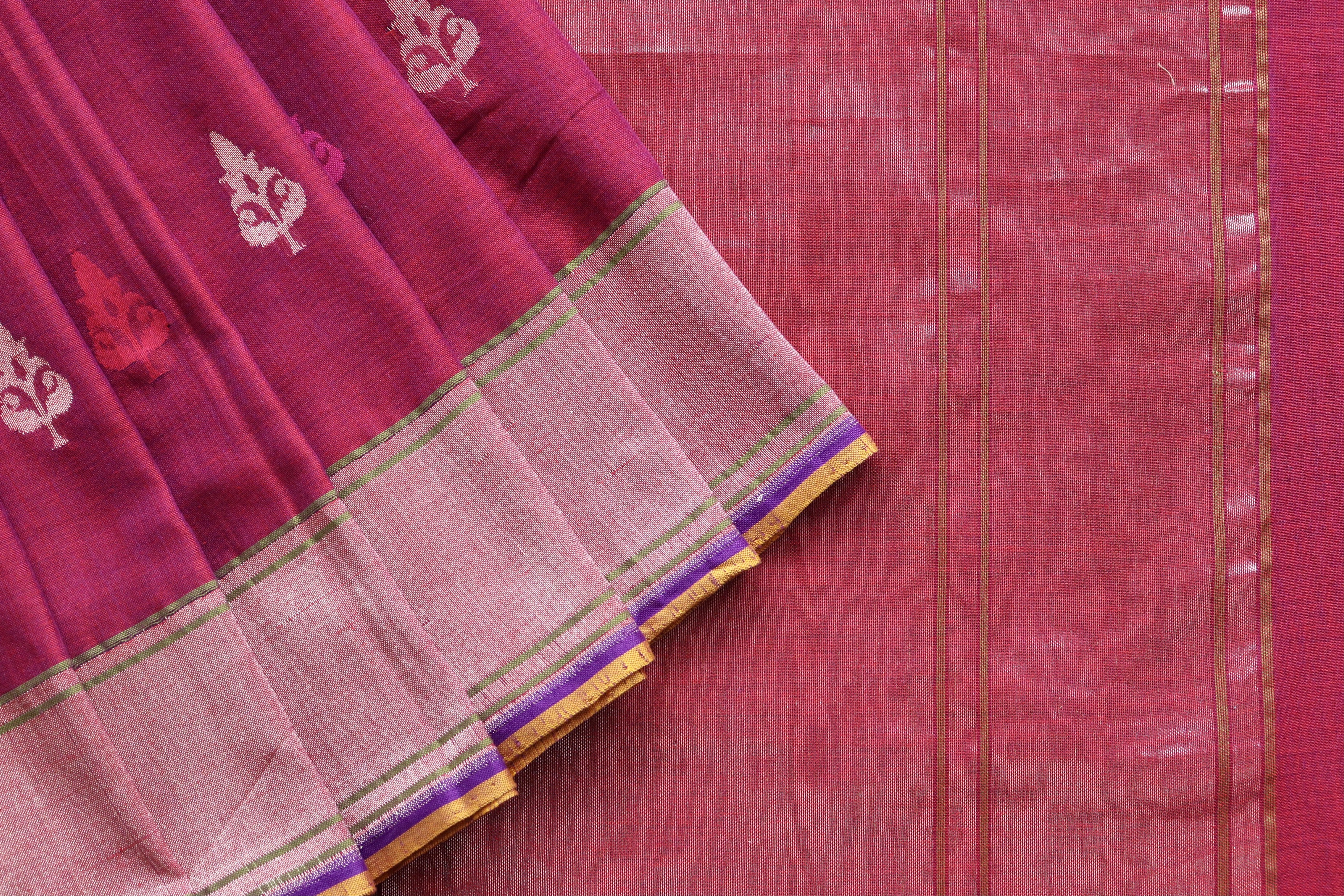 Burgundy Cotton Kadhua Motif Banarasi Handloom Saree