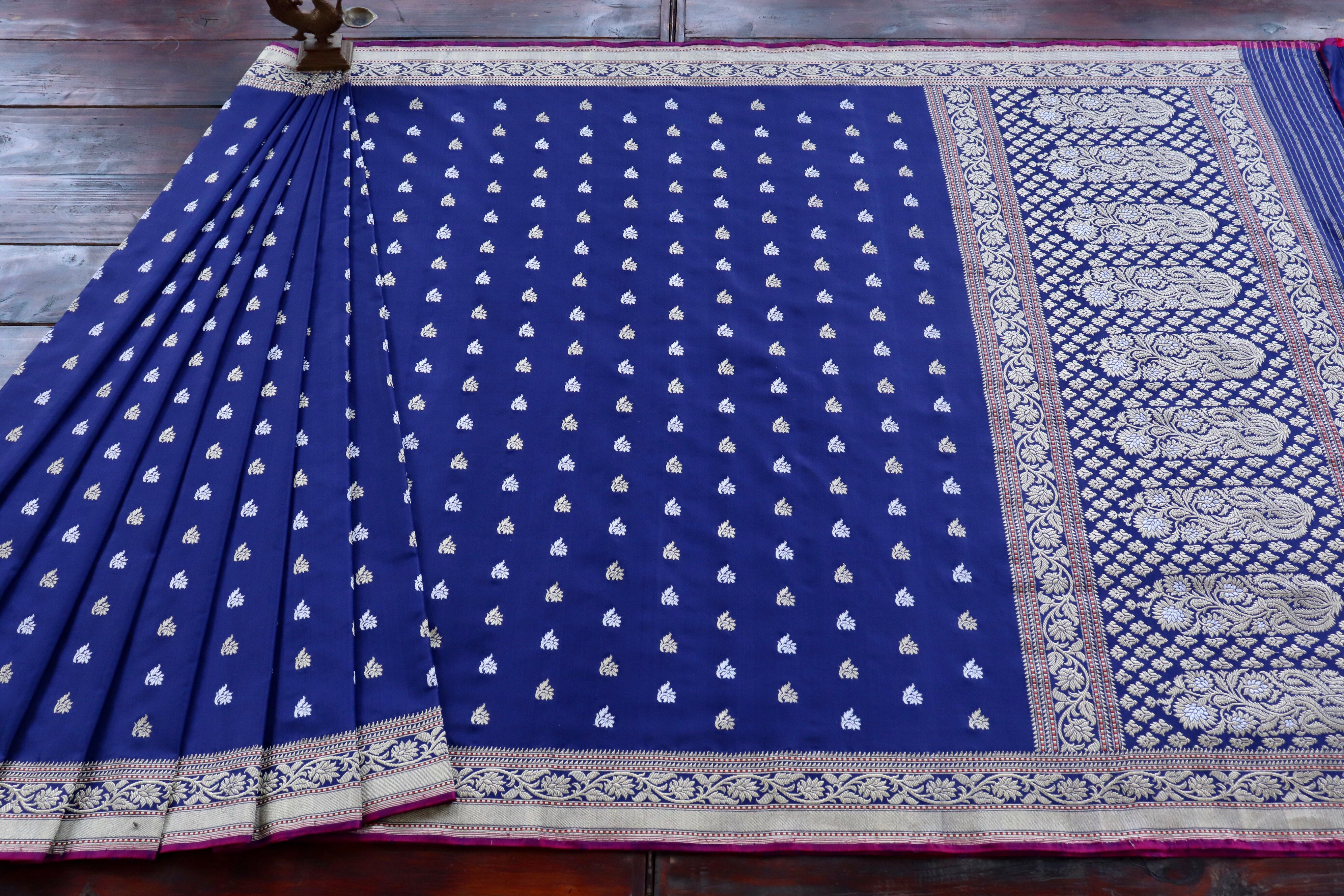 Royal Blue Kadhua Motif Pure Silk Handloom Banarasi Saree