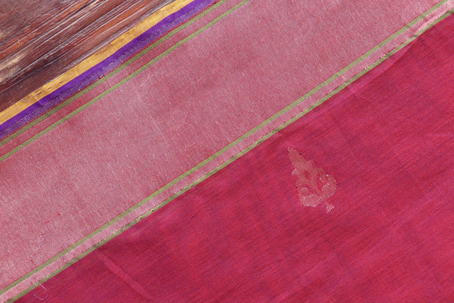 Burgundy Cotton Kadhua Motif Banarasi Handloom Saree
