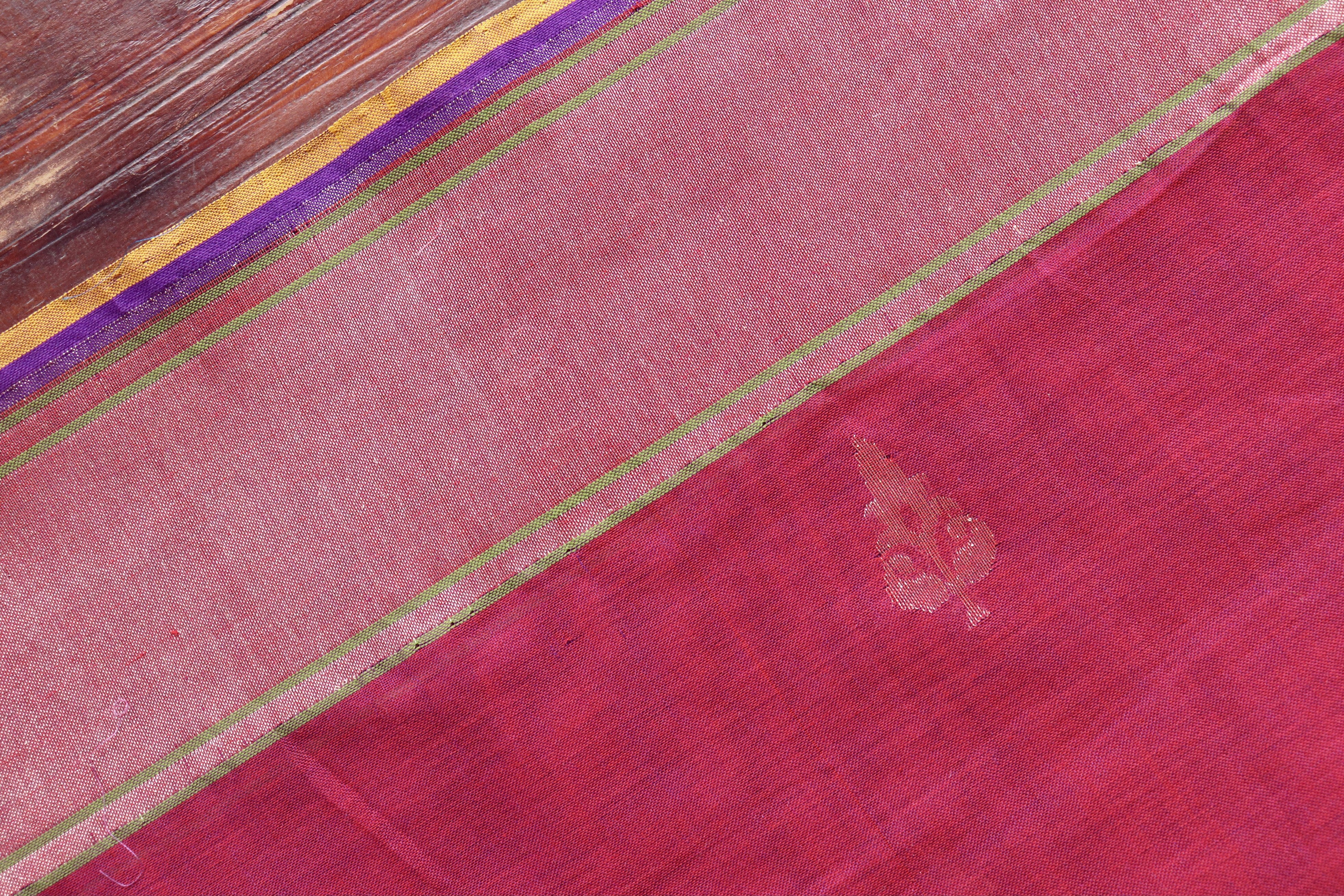 Burgundy Cotton Kadhua Motif Banarasi Handloom Saree
