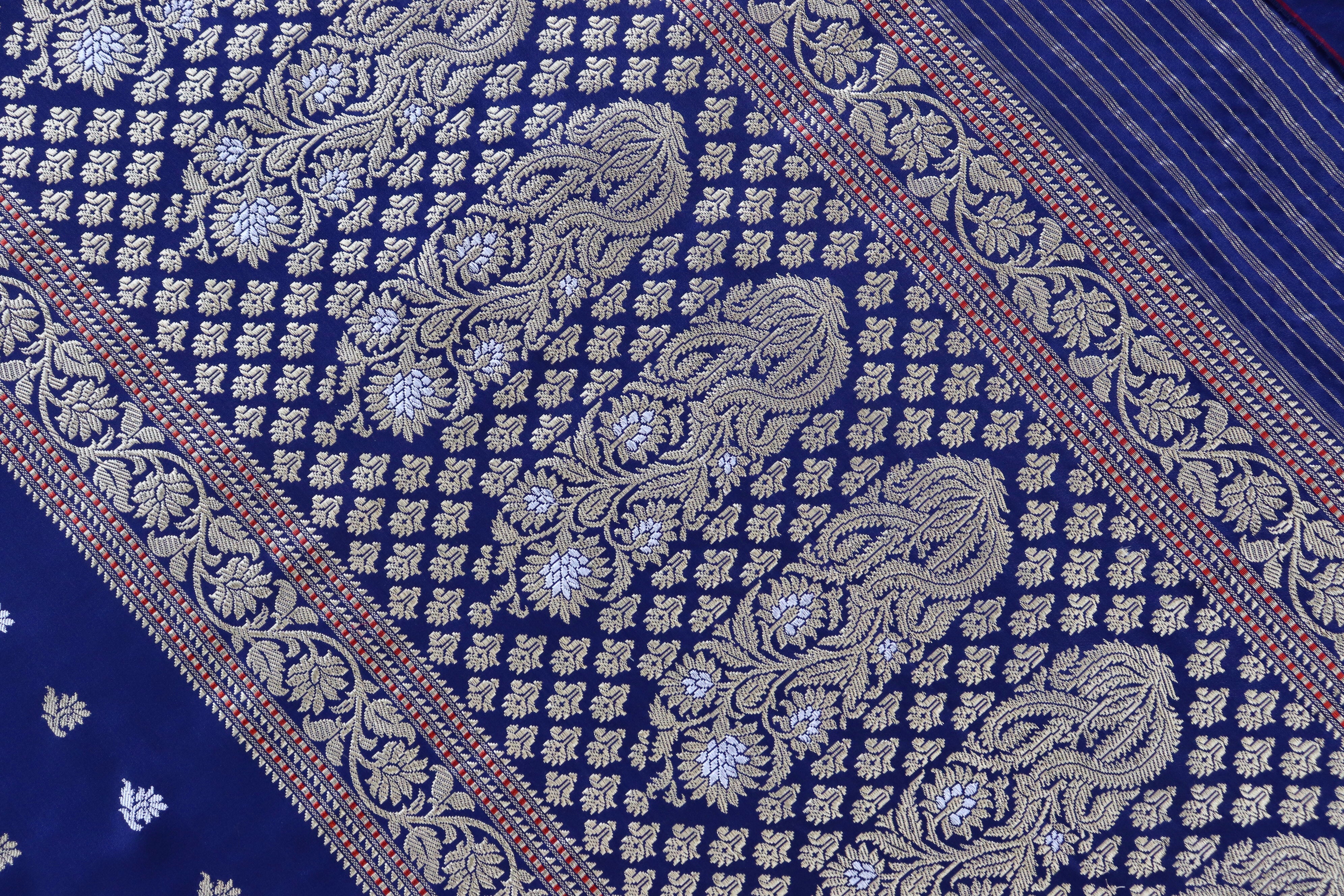 Royal Blue Kadhua Motif Pure Silk Handloom Banarasi Saree