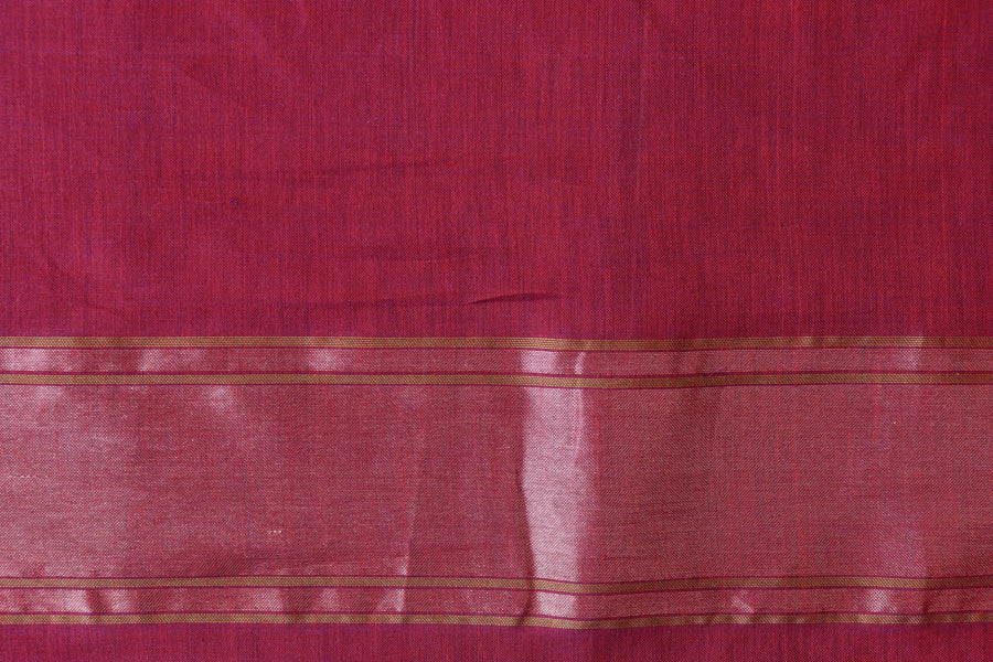 Burgundy Cotton Kadhua Motif Banarasi Handloom Saree