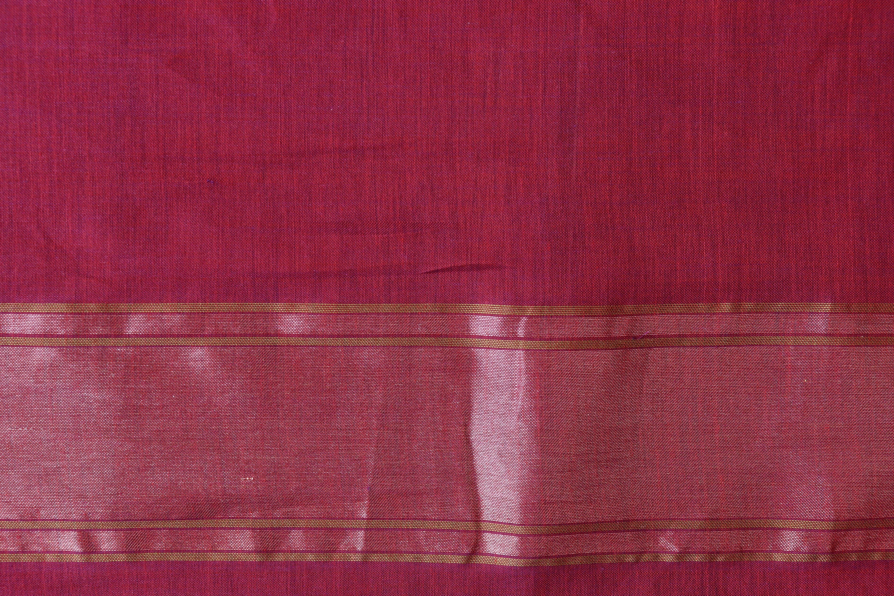 Burgundy Cotton Kadhua Motif Banarasi Handloom Saree