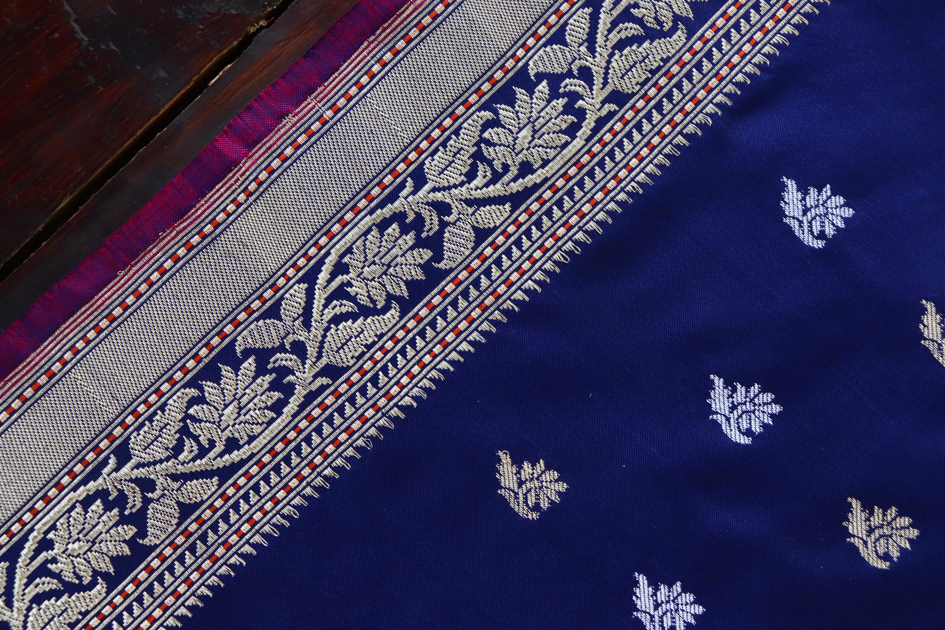 Royal Blue Kadhua Motif Pure Silk Handloom Banarasi Saree