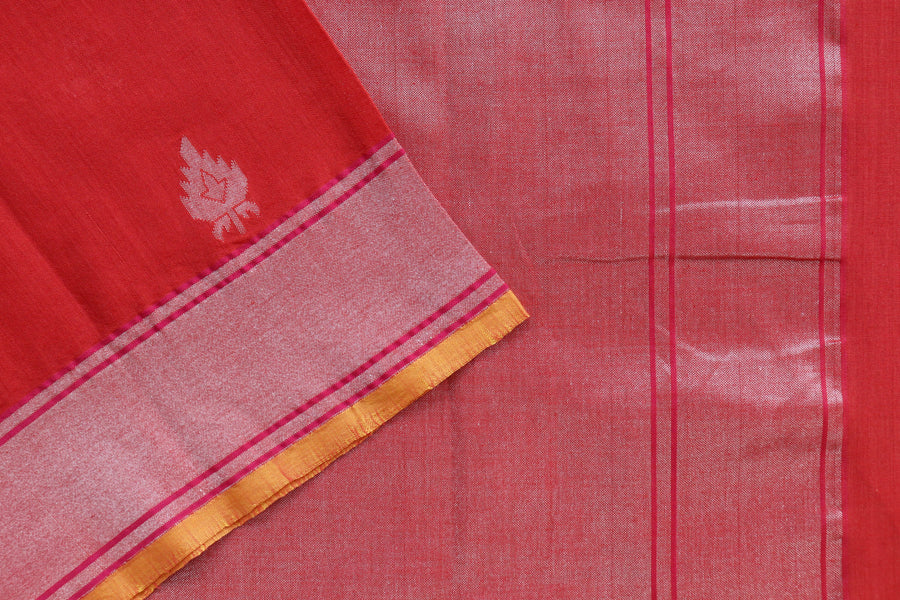Full drape of Red Kadhua pure cotton handwoven saree