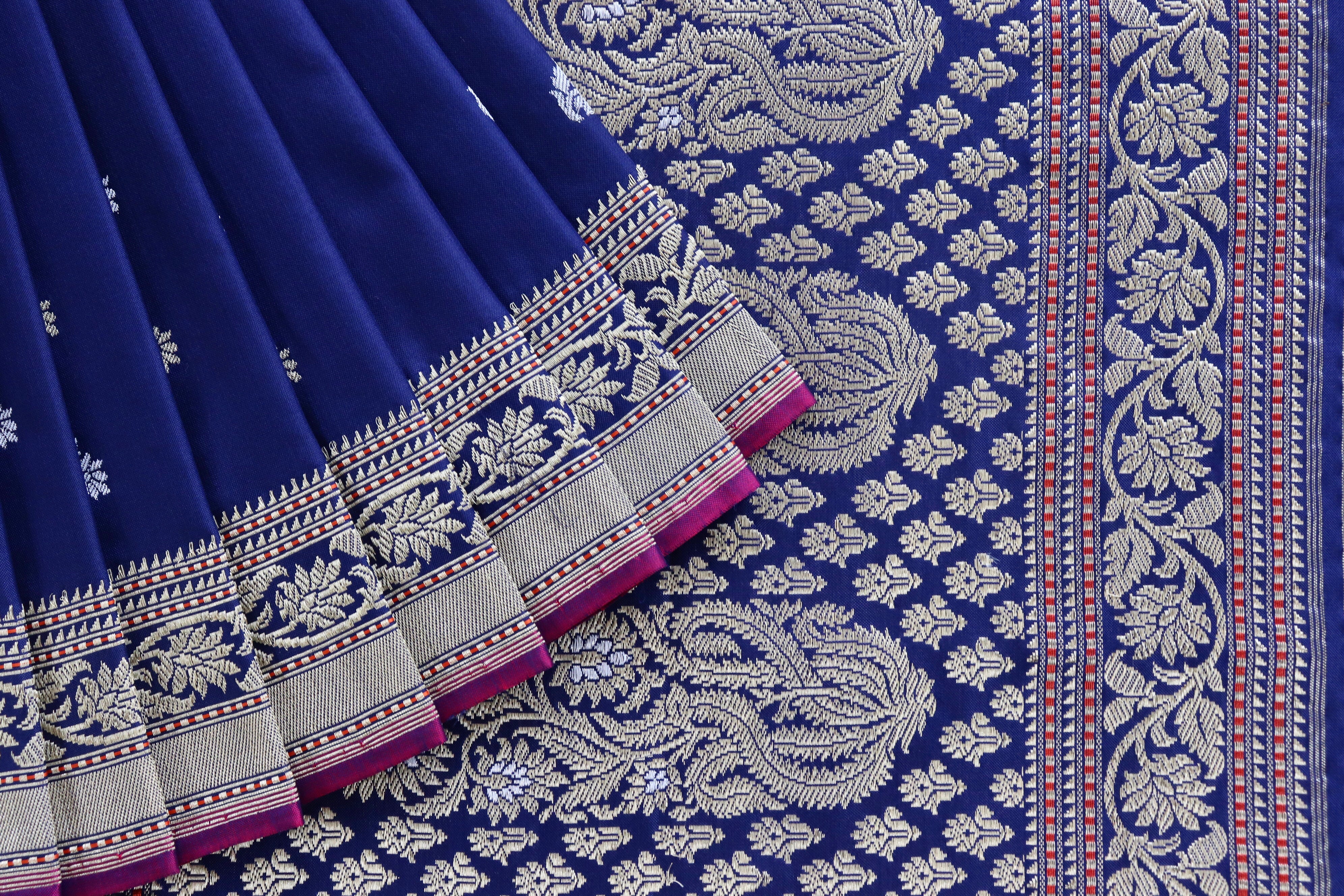 Royal Blue Kadhua Motif Pure Silk Handloom Banarasi Saree