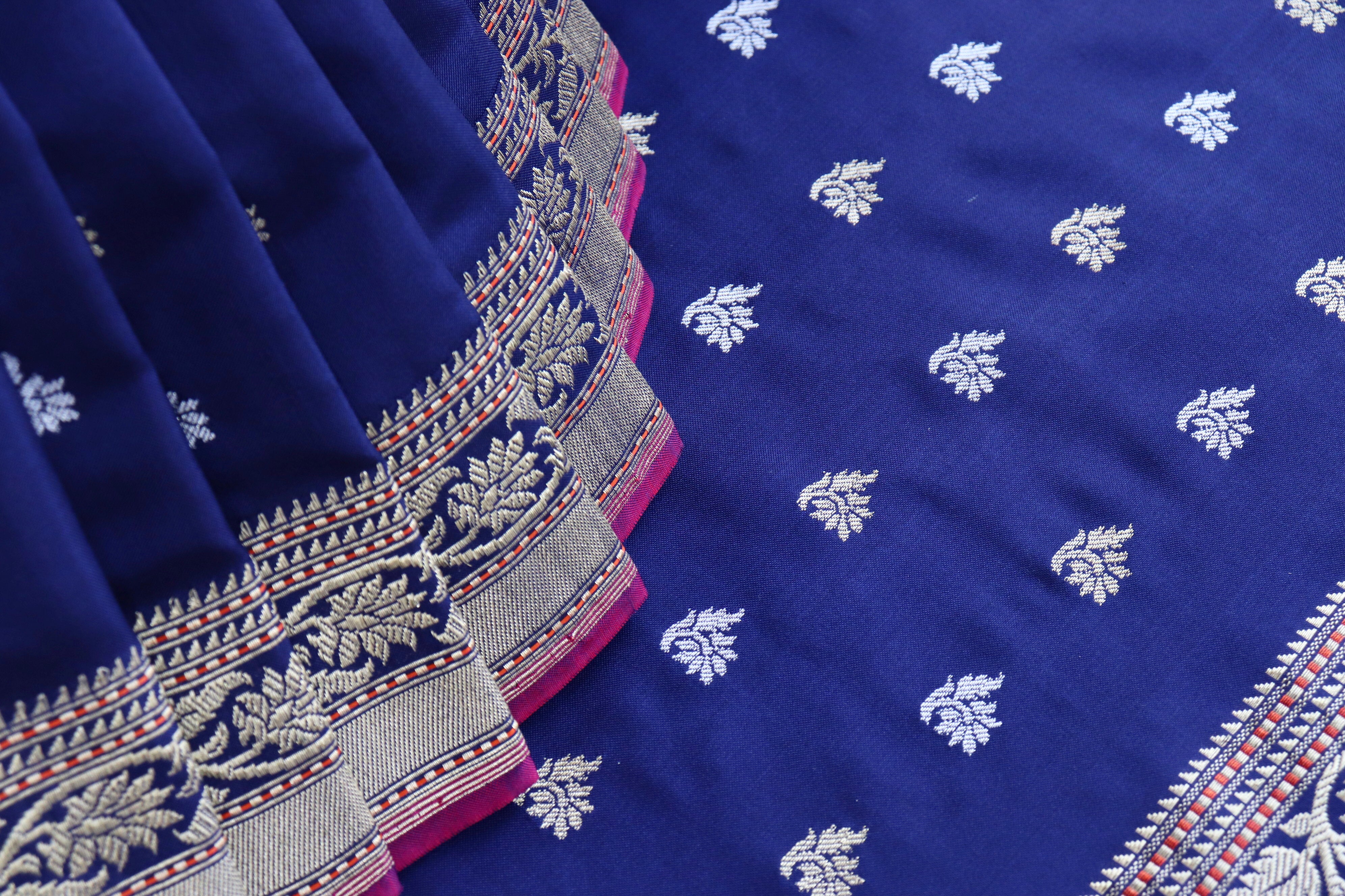 Royal Blue Kadhua Motif Pure Silk Handloom Banarasi Saree