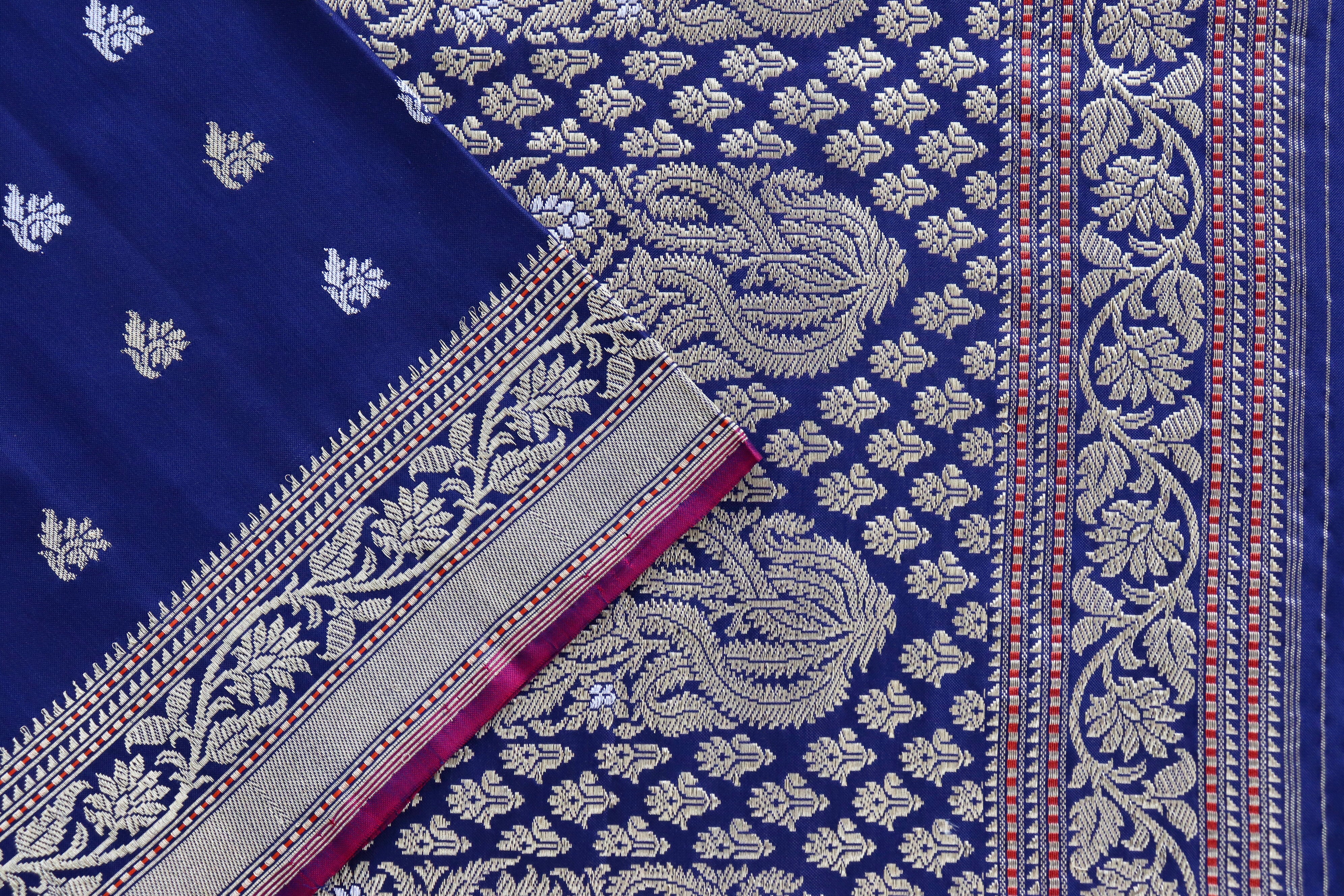 Royal Blue Kadhua Motif Pure Silk Handloom Banarasi Saree