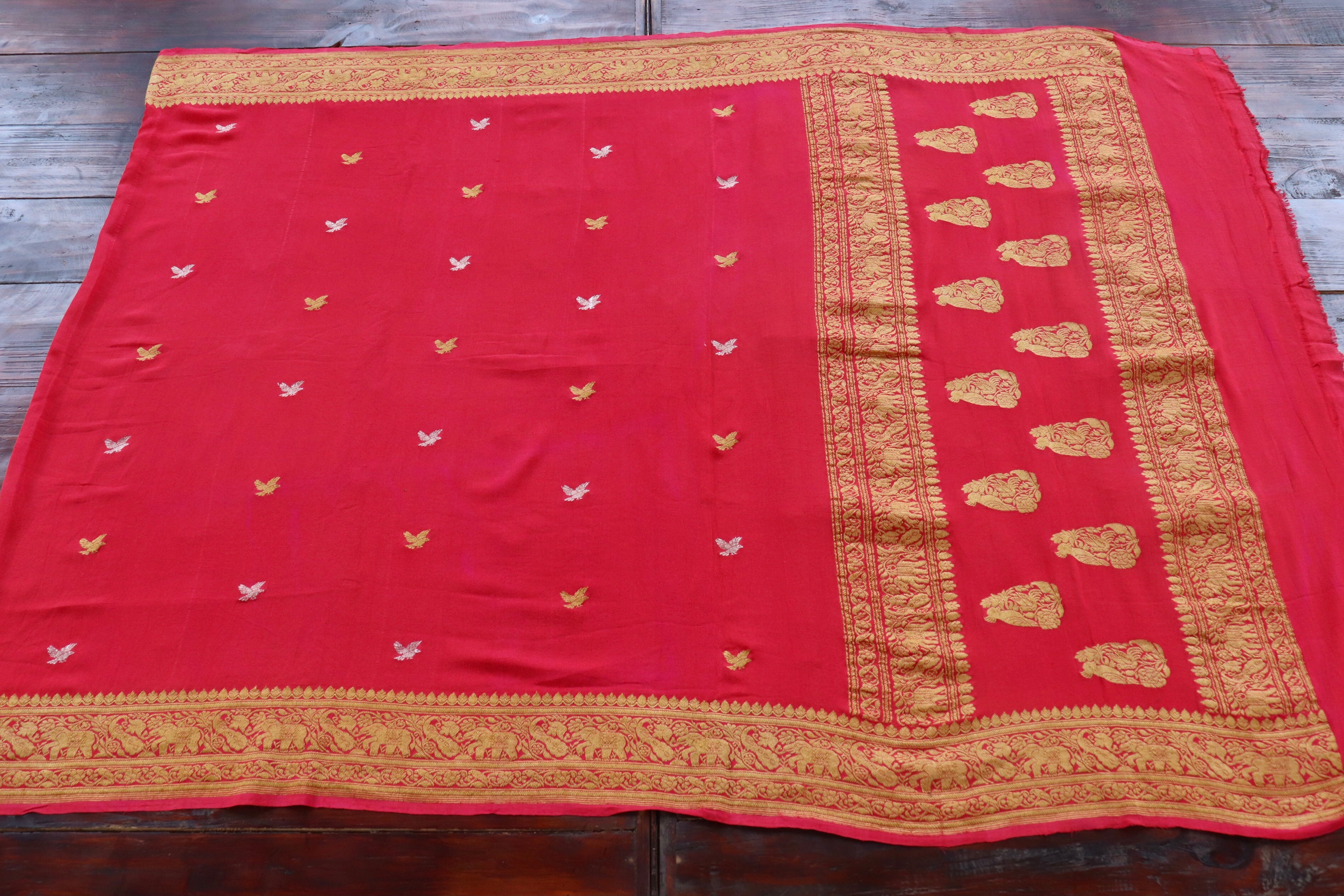Red Bird Motif Pure Silk Handloom Banarasi Dupatta