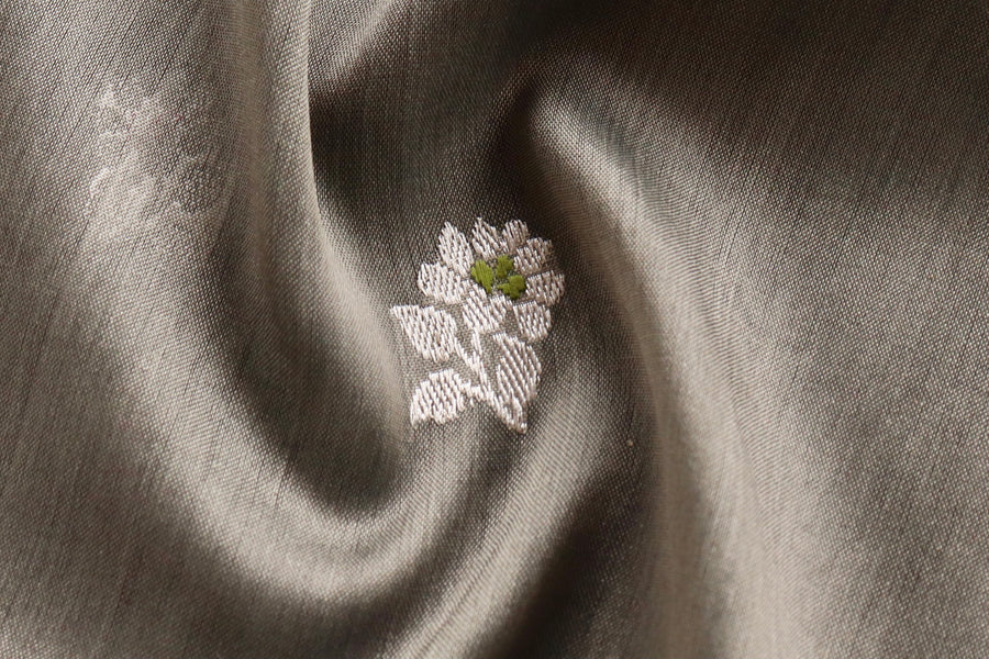 Grey Kadhua Motif Pure Kora Silk Banarasi Saree | Stuti Weaves
