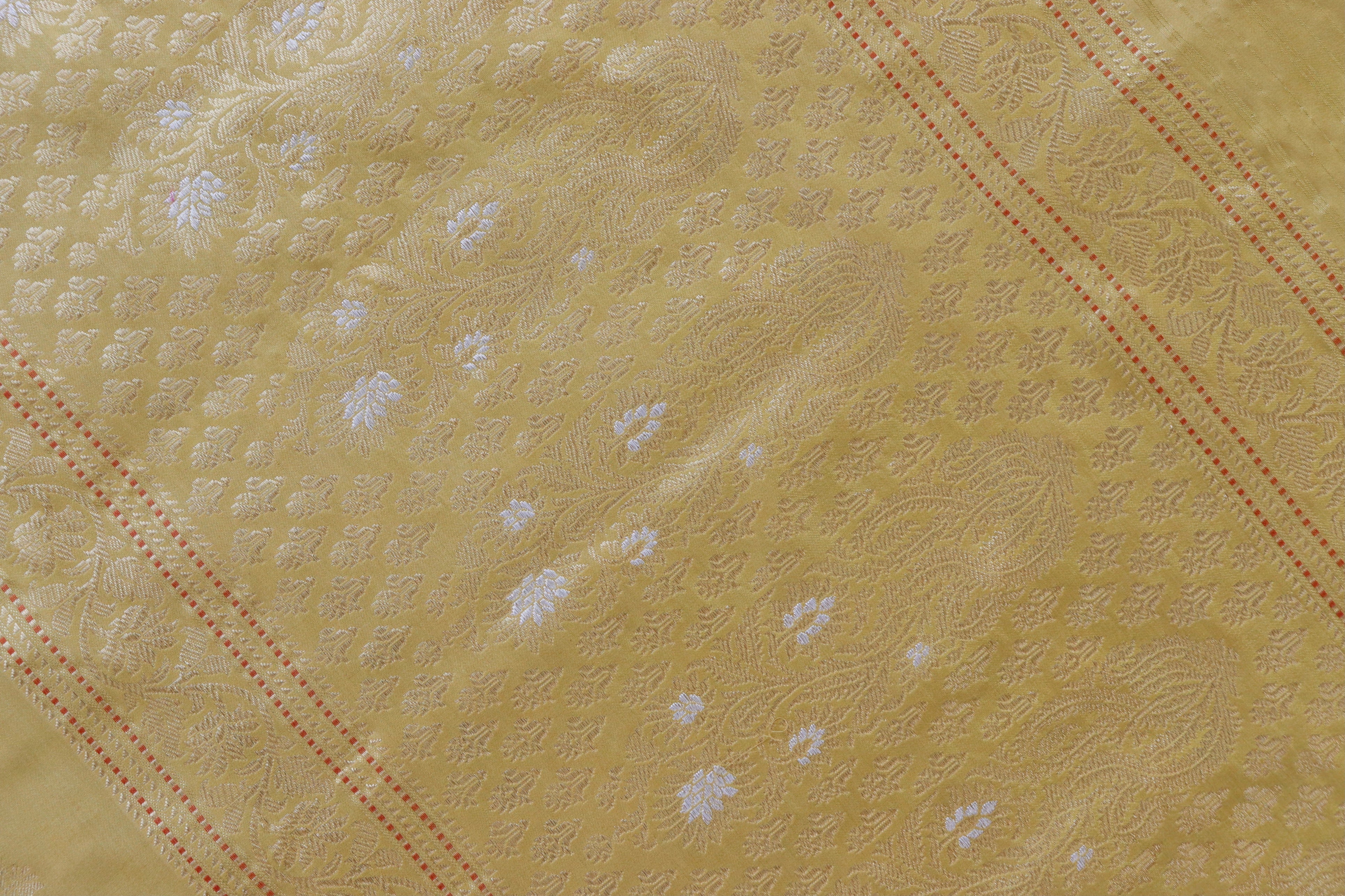 Butter Yellow Kadhua Motif Pure Silk Handloom Banarasi Saree