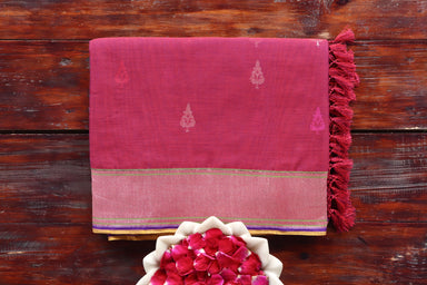 Burgundy handloom Banarsi saree with kadhua motifs in cotton