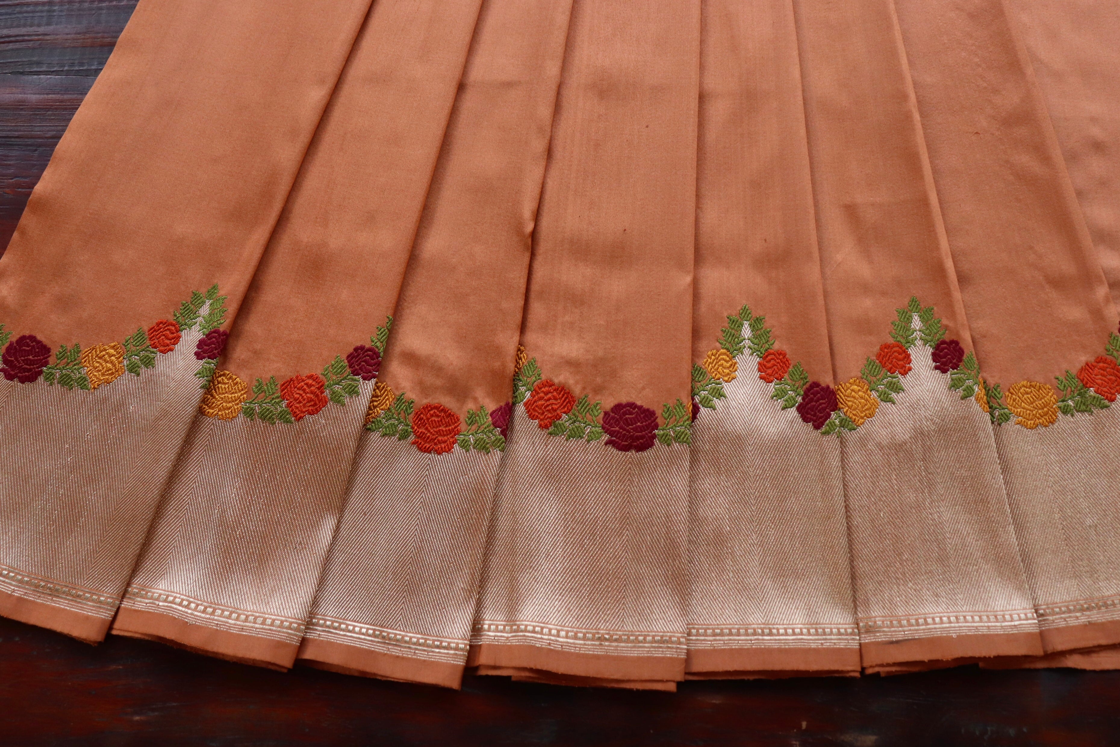 Rust Yellow Floral Border Pure Silk Handloom Banarasi Saree