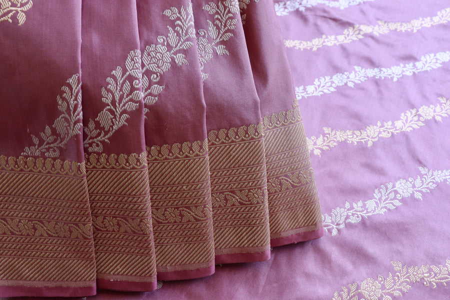 Lavender Aada Jangla Pure Katan Silk Banarasi Saree | Stuti Weaves