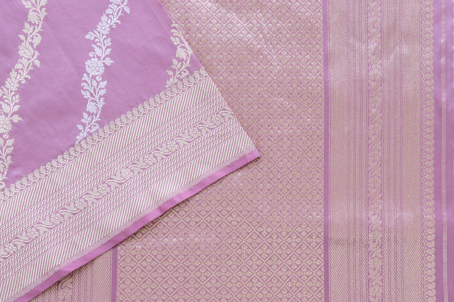 Lavender Aada Jangla Pure Katan Silk Banarasi Saree | Stuti Weaves