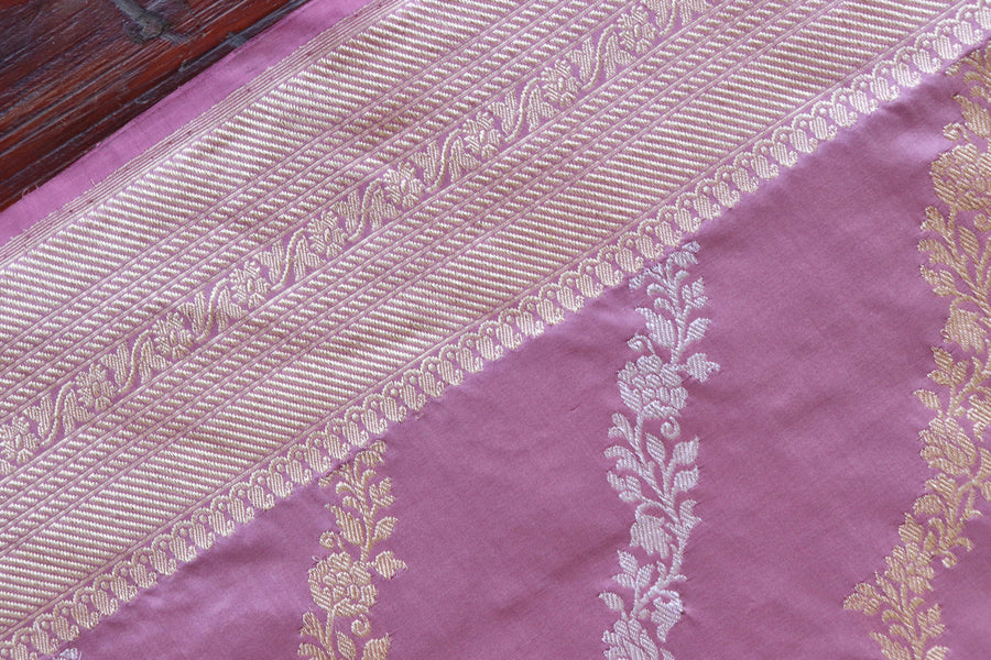 Lavender Aada Jangla Pure Katan Silk Banarasi Saree | Stuti Weaves