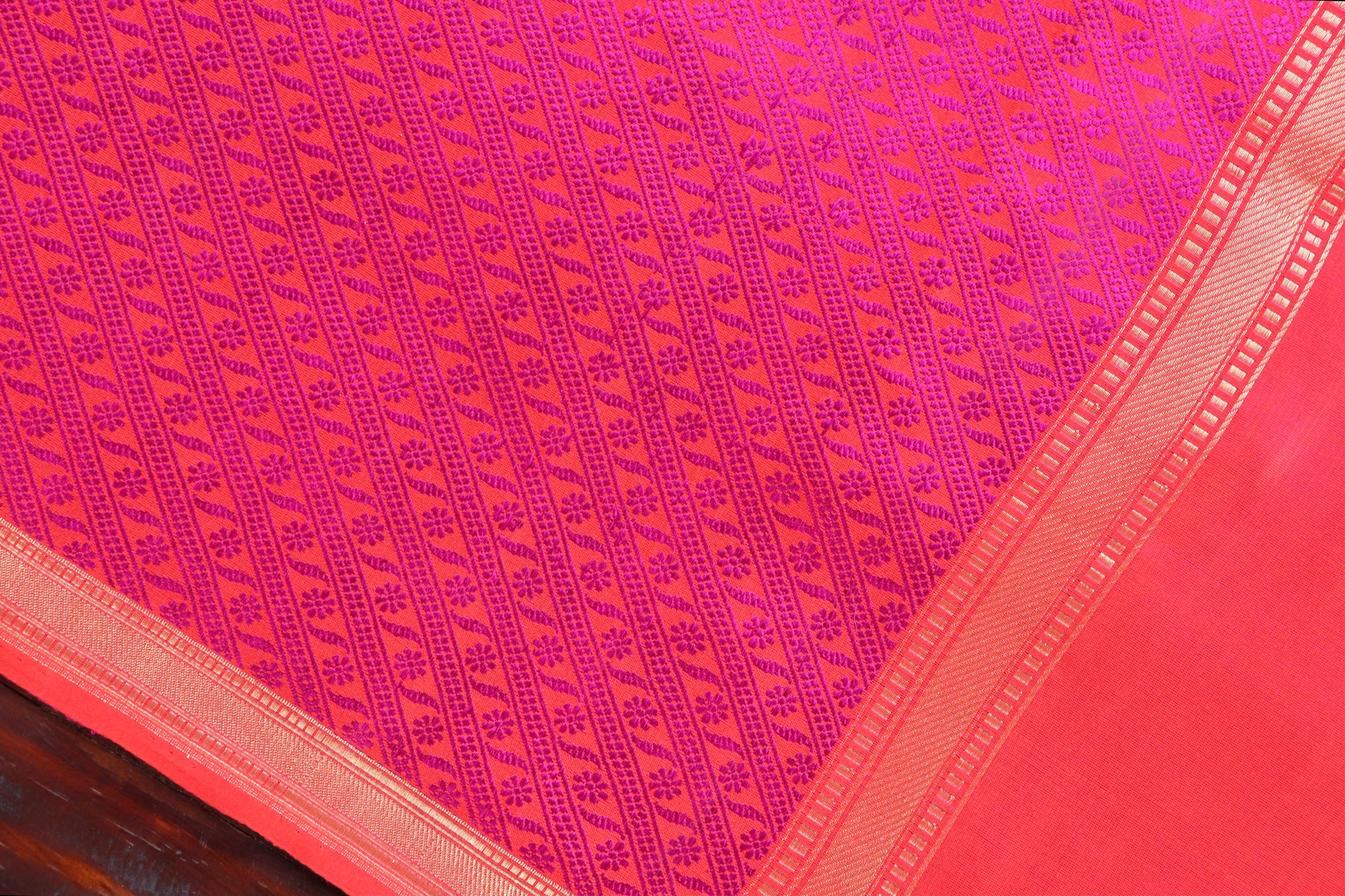 Rani Pink Silk Handloom Banarasi Stole