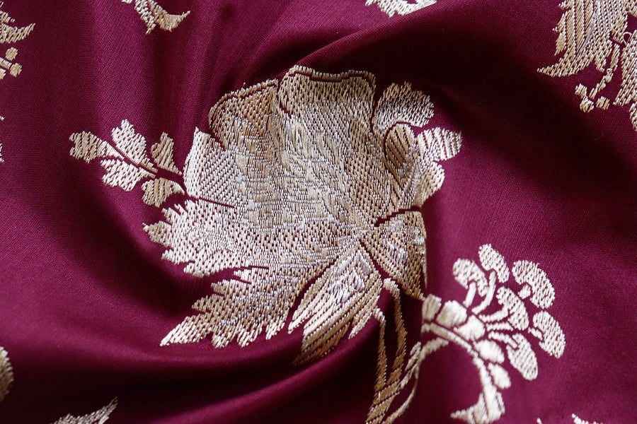 Maroon Chinar Jangla Pure Silk Banarasi Saree | Stuti Weaves