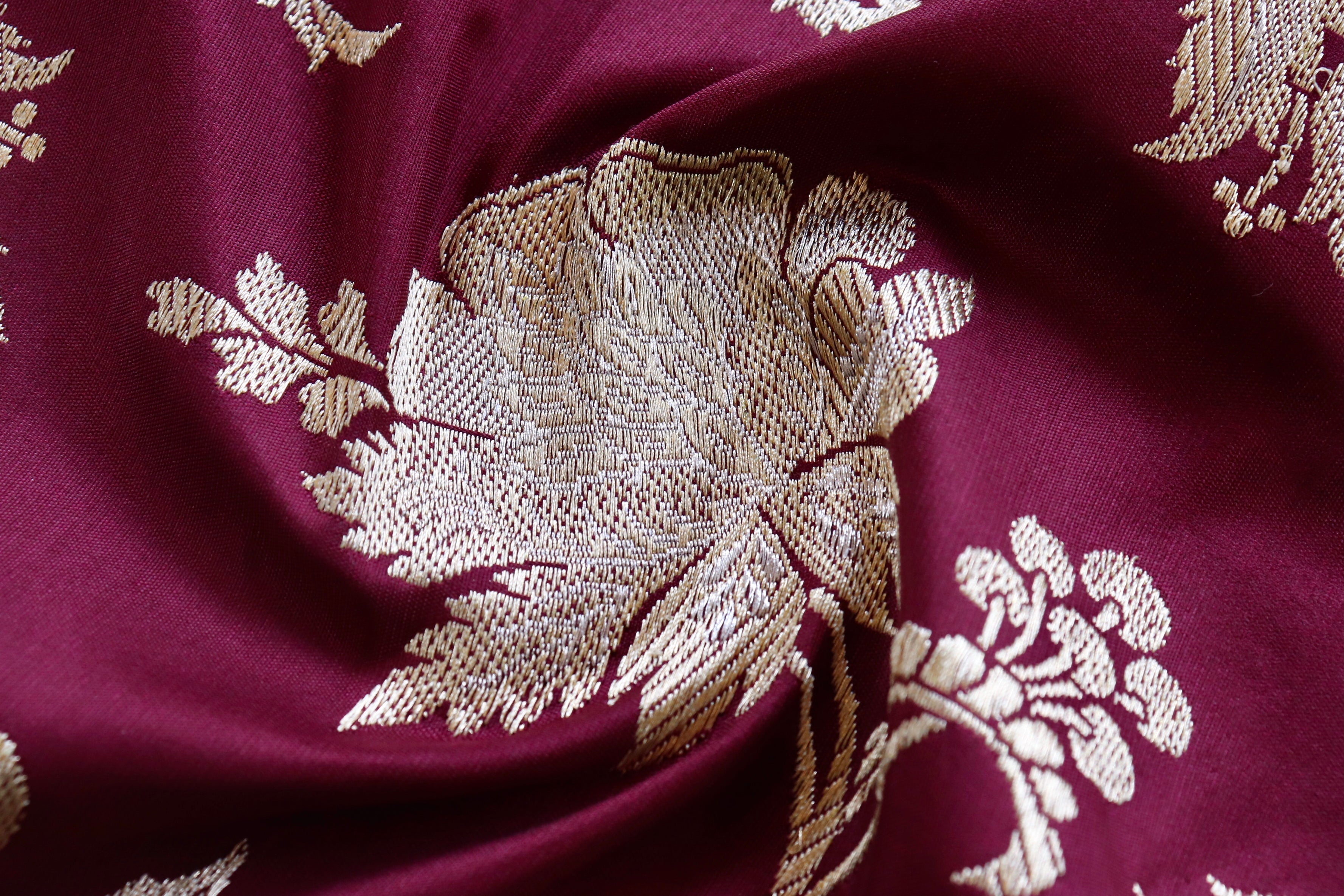 Maroon Chinar Jangla Pure Silk Handloom Banarasi Saree