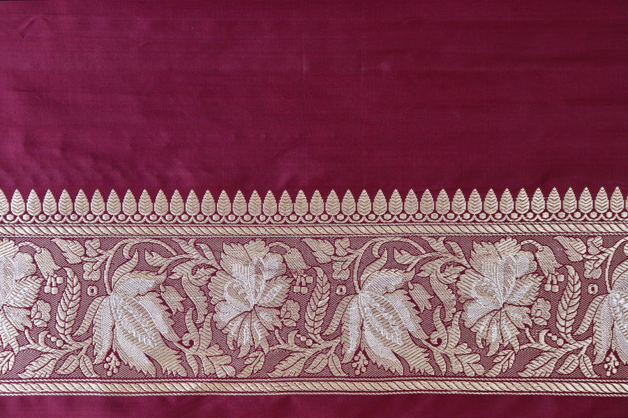 Maroon Chinar Jangla Pure Silk Banarasi Saree | Stuti Weaves